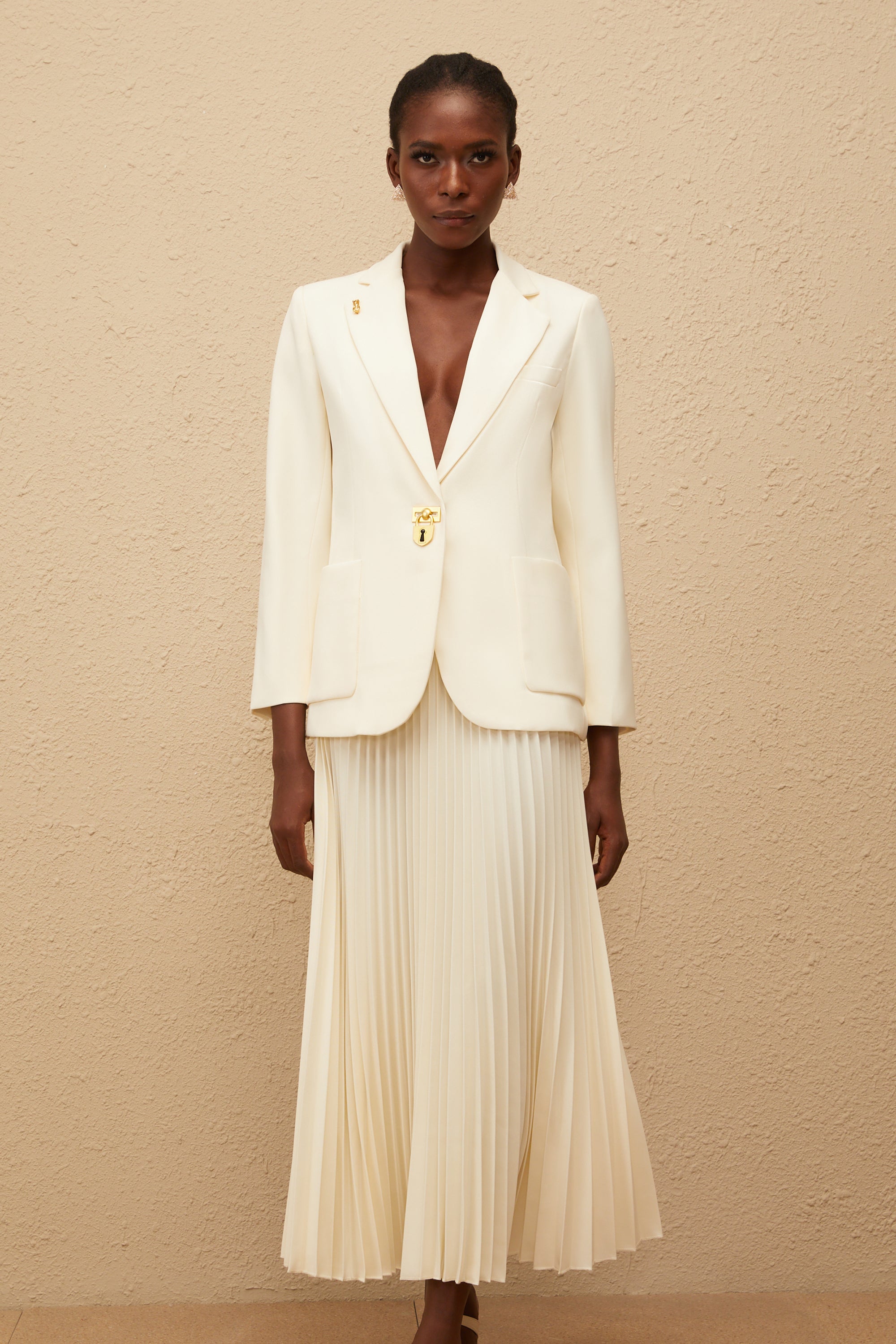 Léonide Neutral Lock Detail Blazer & Skirt Set