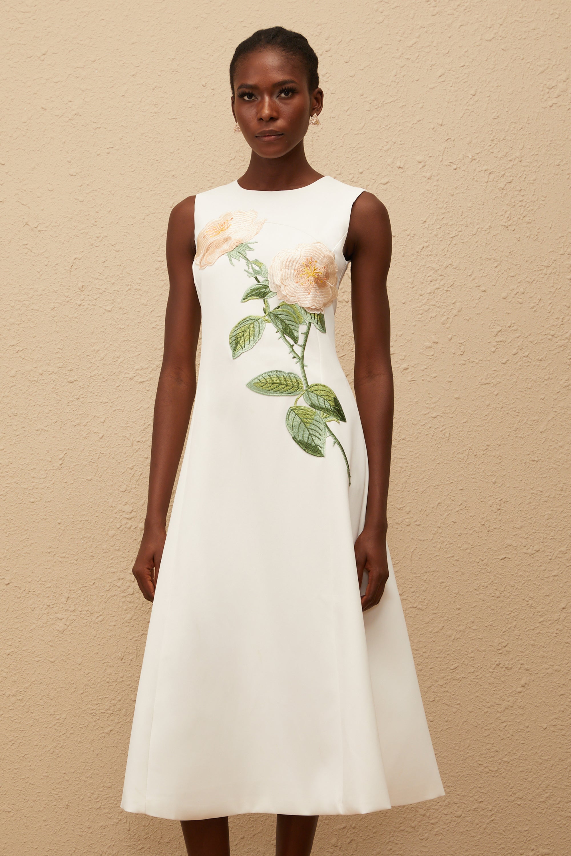 Mackenzie White Floral Embroidered Midi Dress