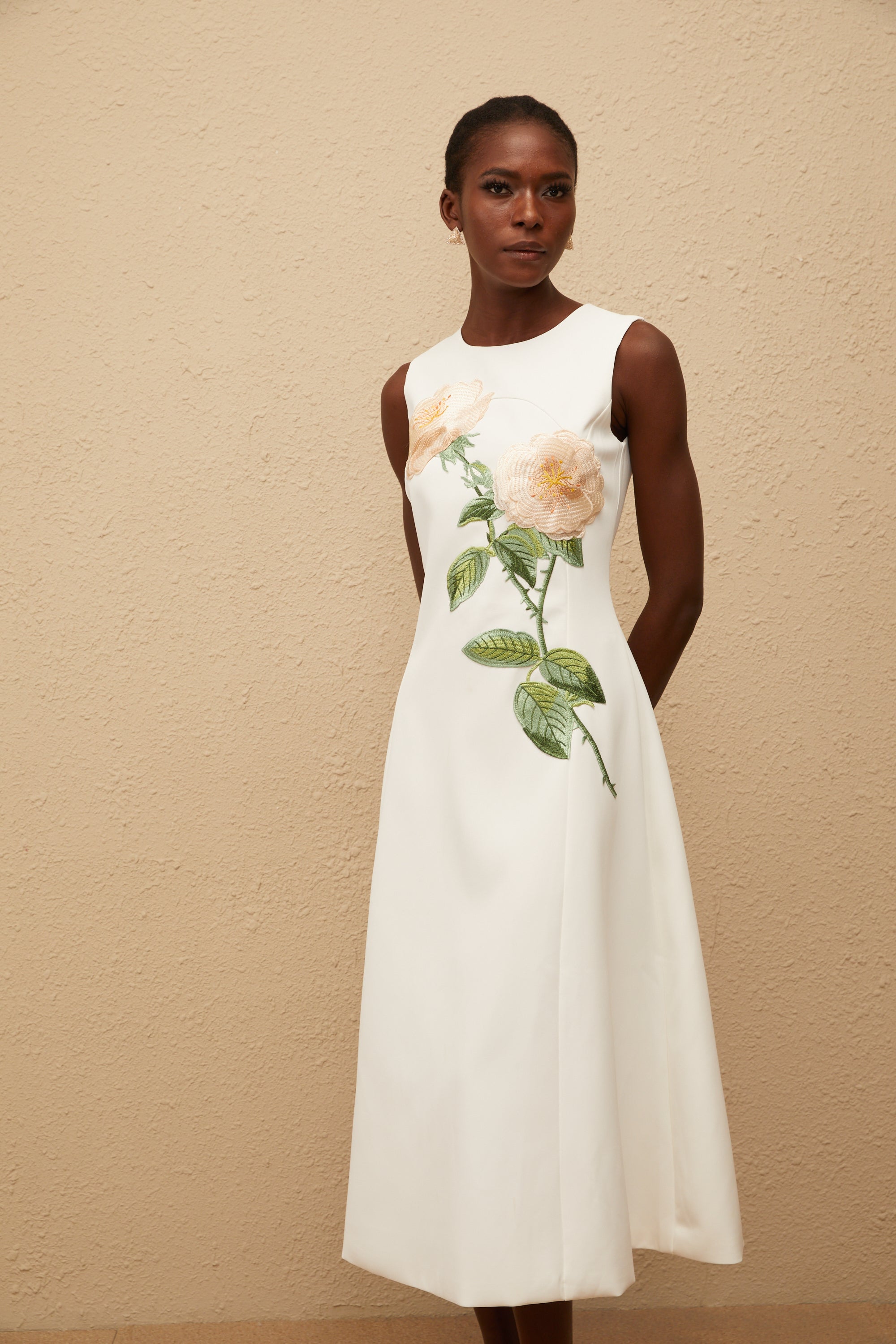 Mackenzie White Floral Embroidered Midi Dress