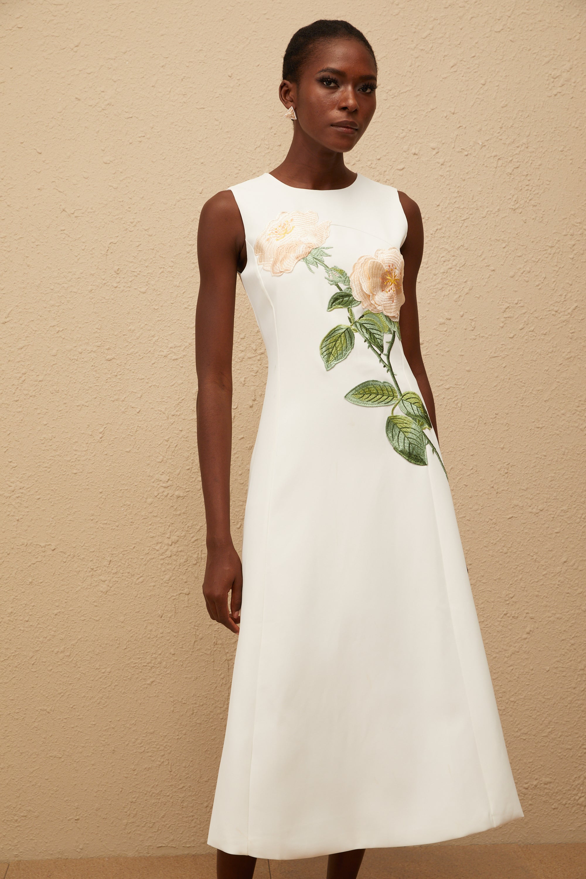 Mackenzie White Floral Embroidered Midi Dress