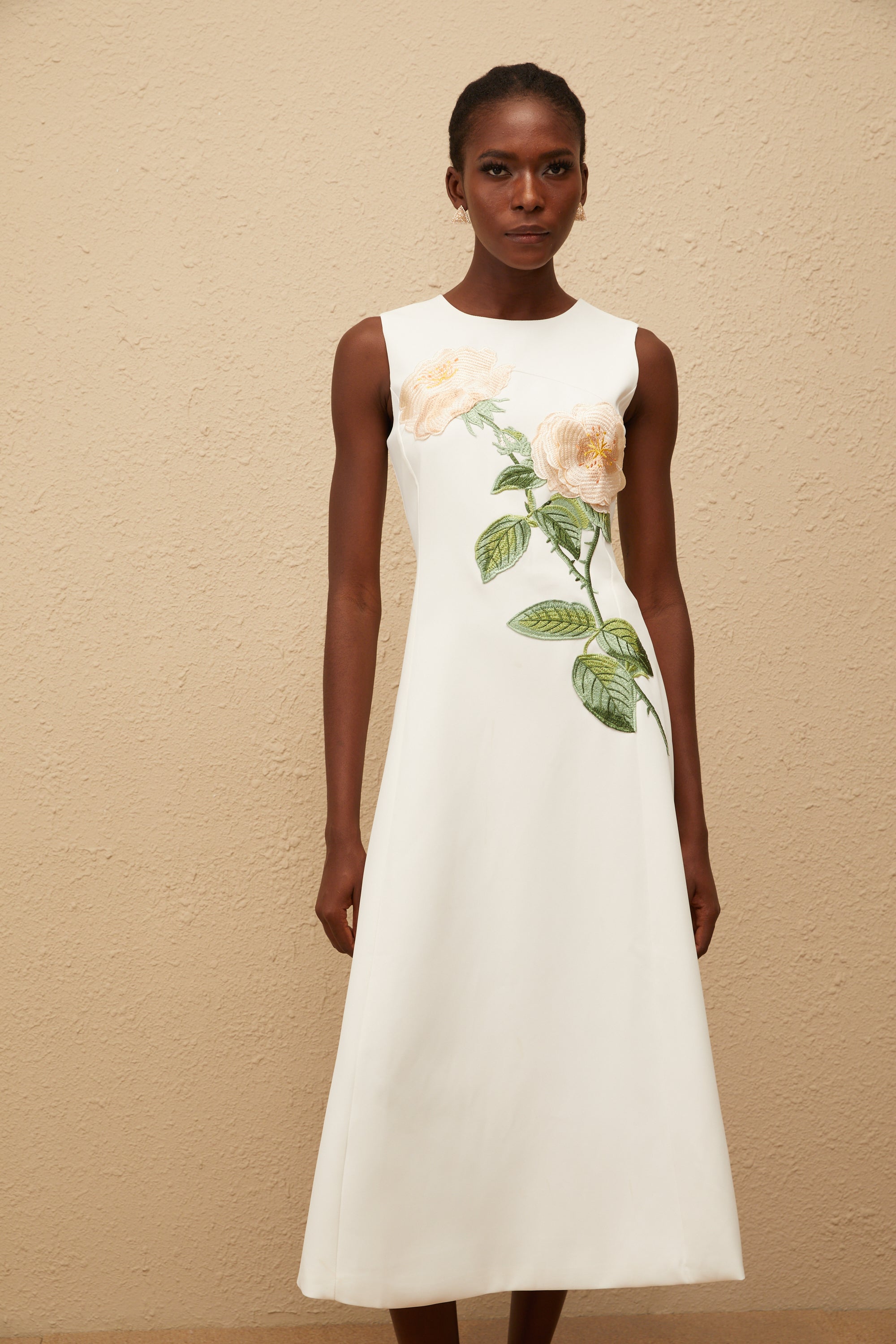 Mackenzie White Floral Embroidered Midi Dress
