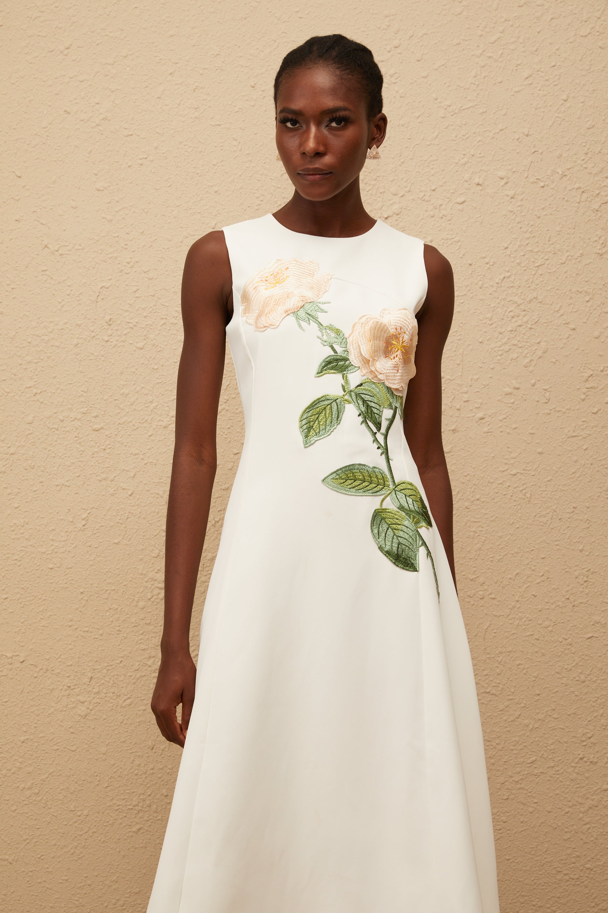 Mackenzie White Floral Embroidered Midi Dress