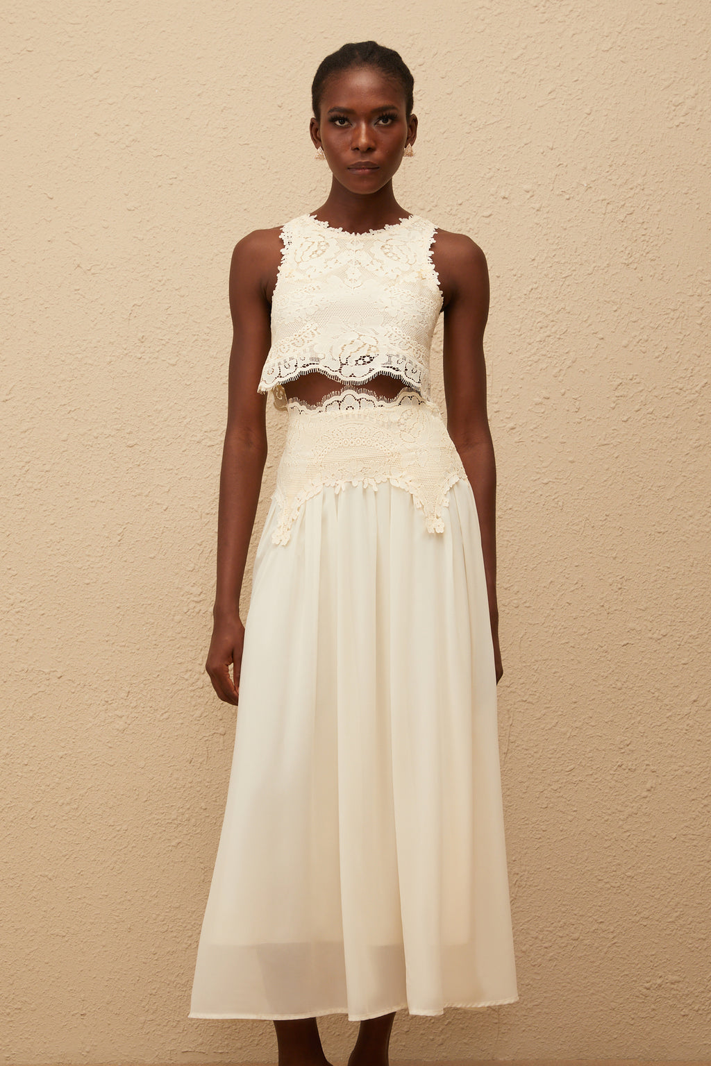 Asymmetrical Floral Lace Top Skirt Set