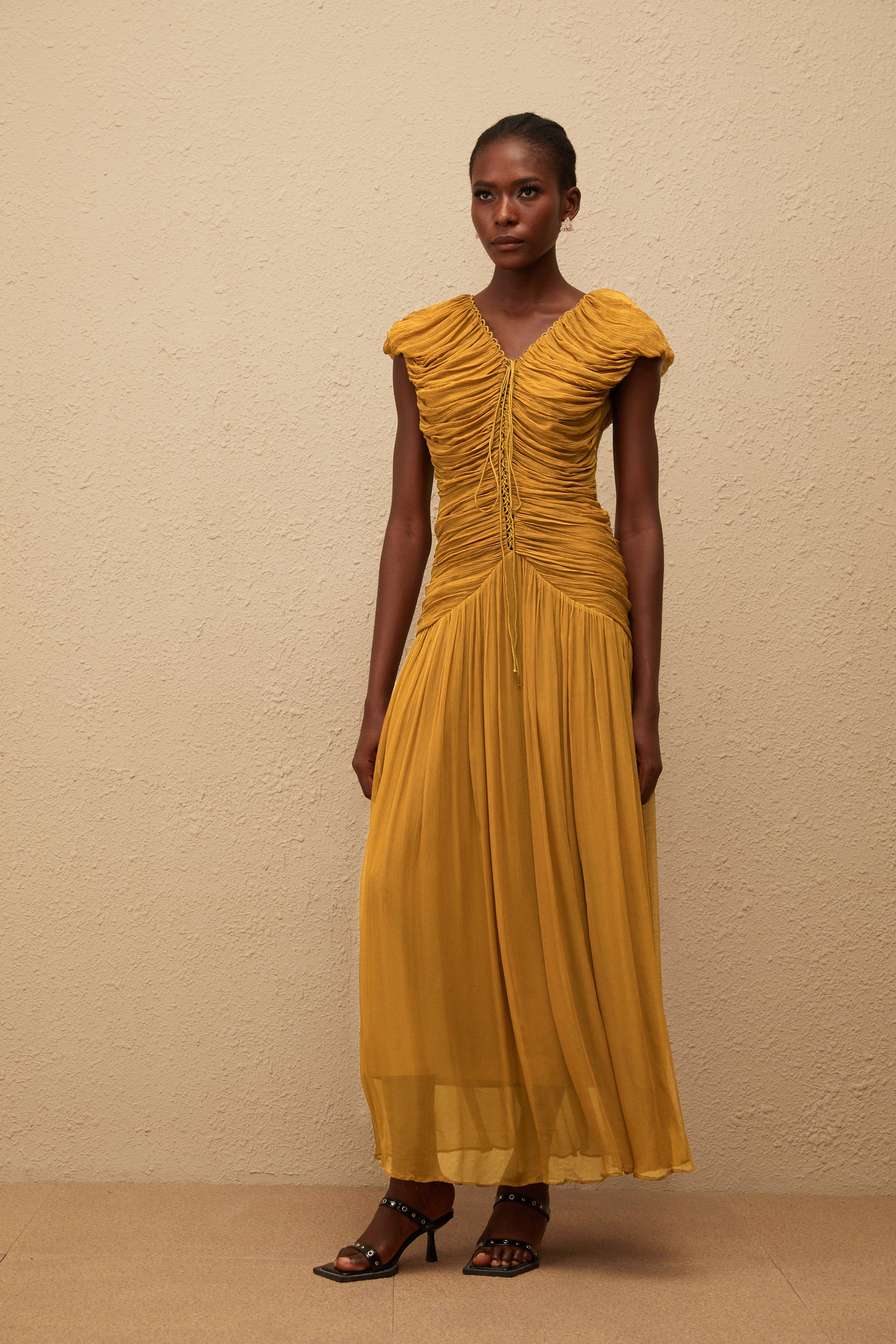 Vérane Ginger Ruched Chiffon Maxi Dress