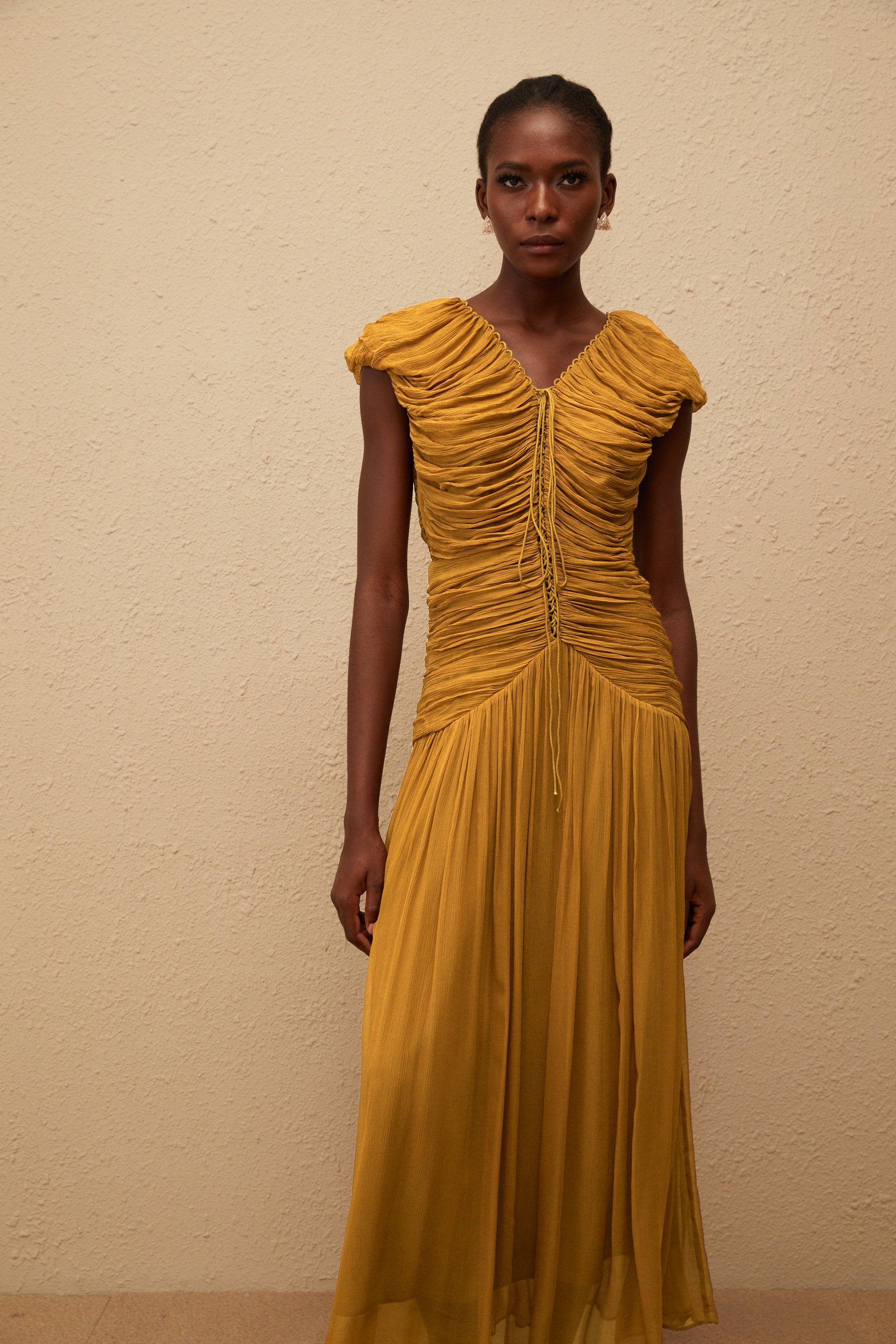 Vérane Ginger Ruched Chiffon Maxi Dress