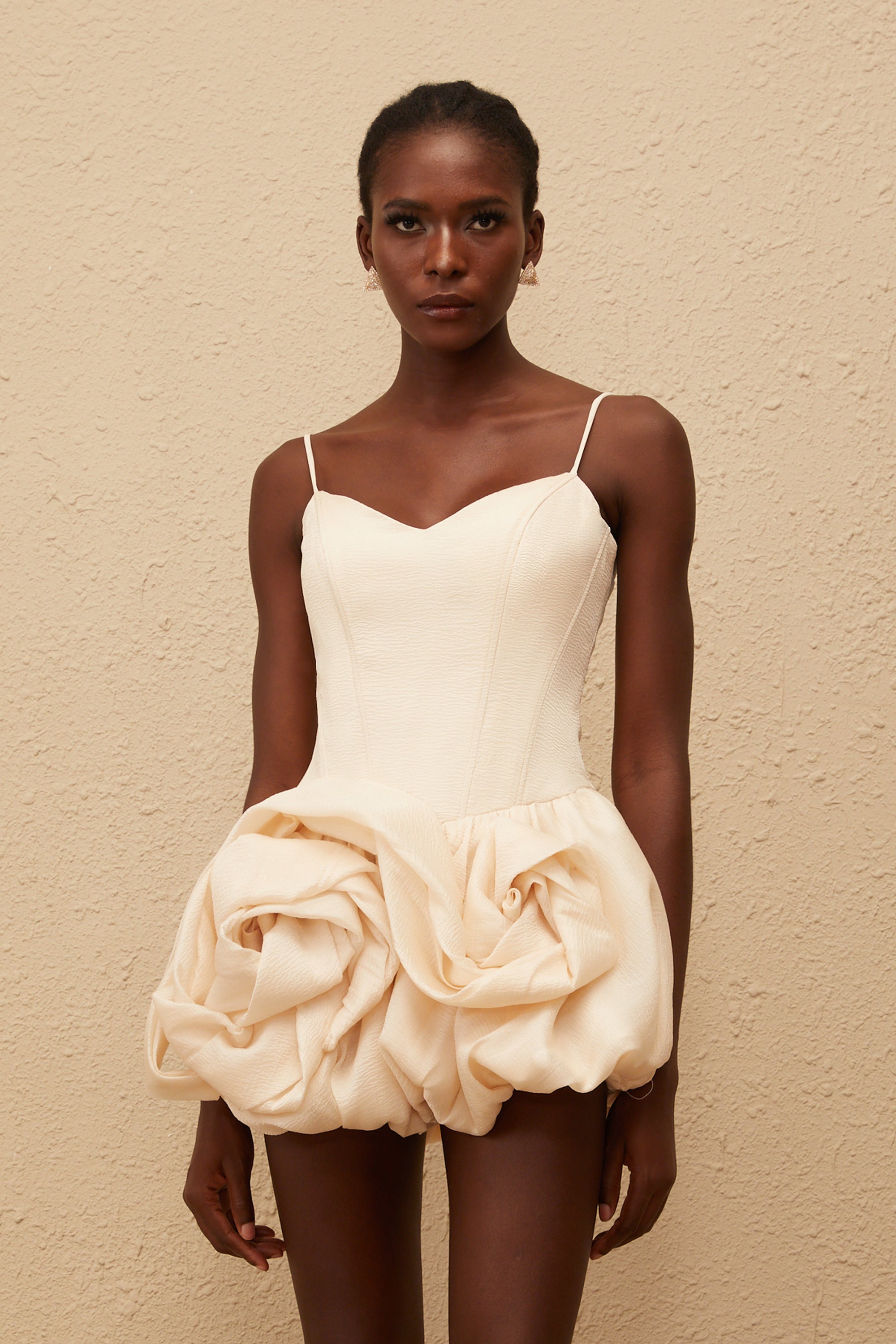 Melanie Neutral 3D Petal Bubble Mini Dress