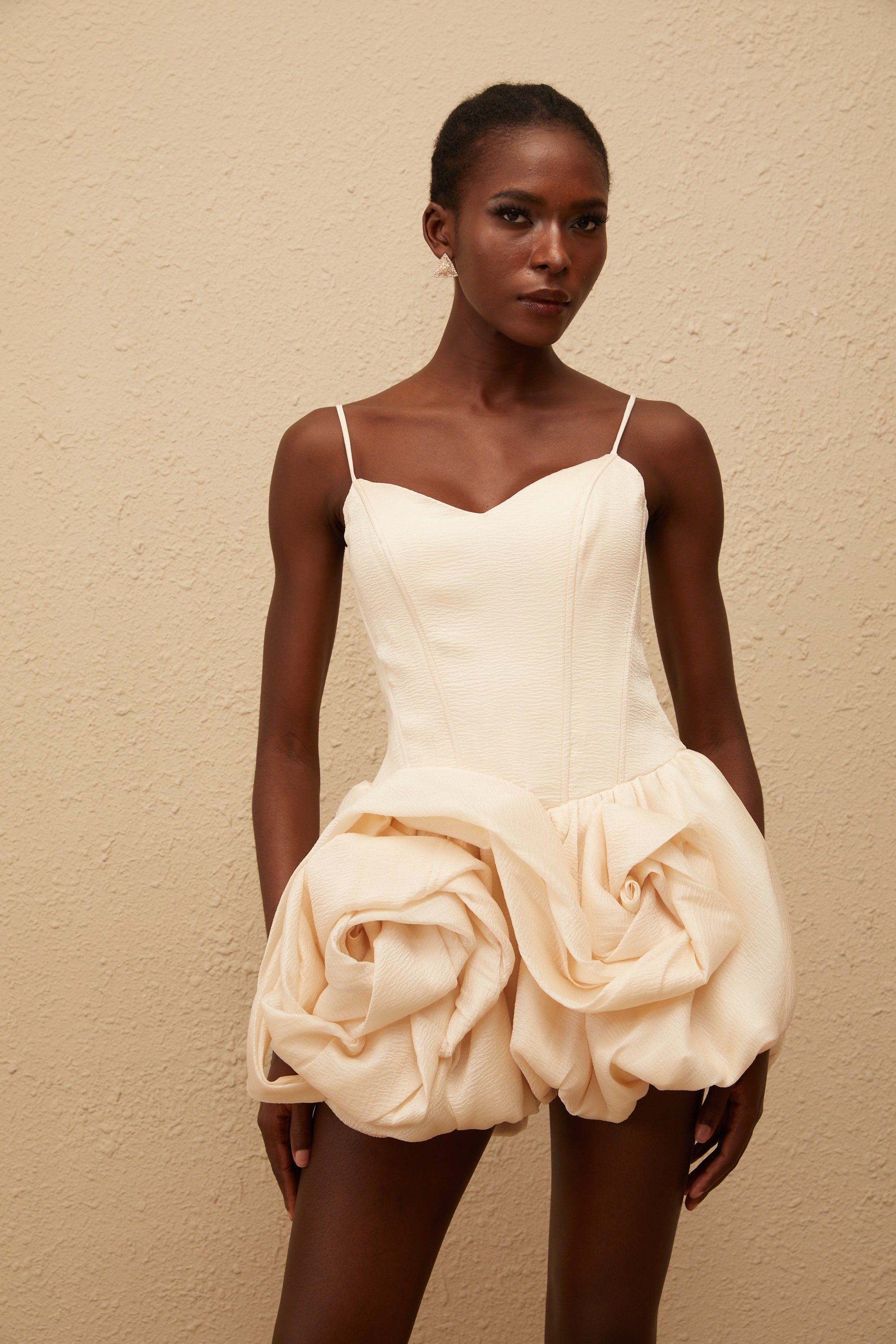 Melanie Neutral 3D Petal Bubble Mini Dress