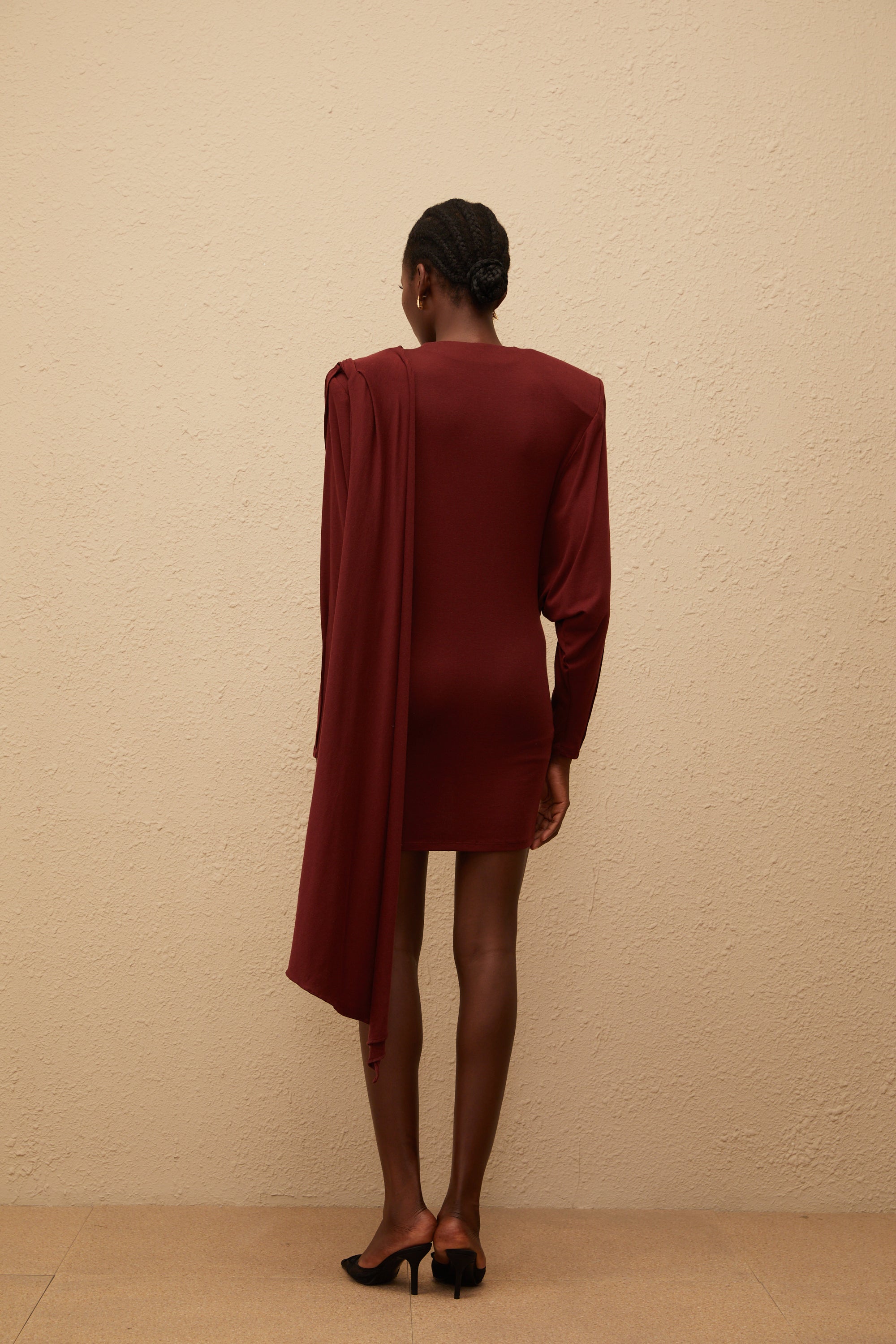 Garance Maroon Asymmetrical Knit Mini Dress