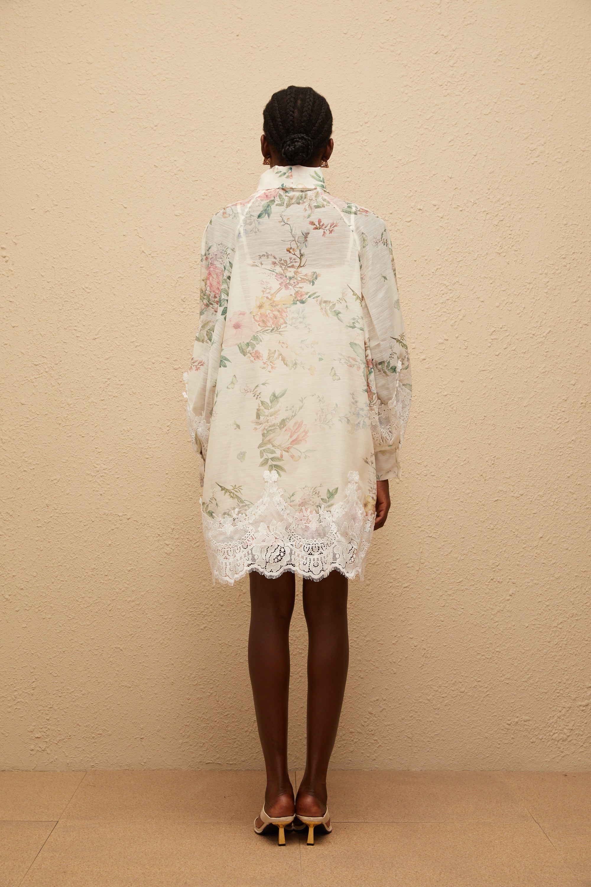 Isabelle Neutral Lace Trim Floral Mini Dress