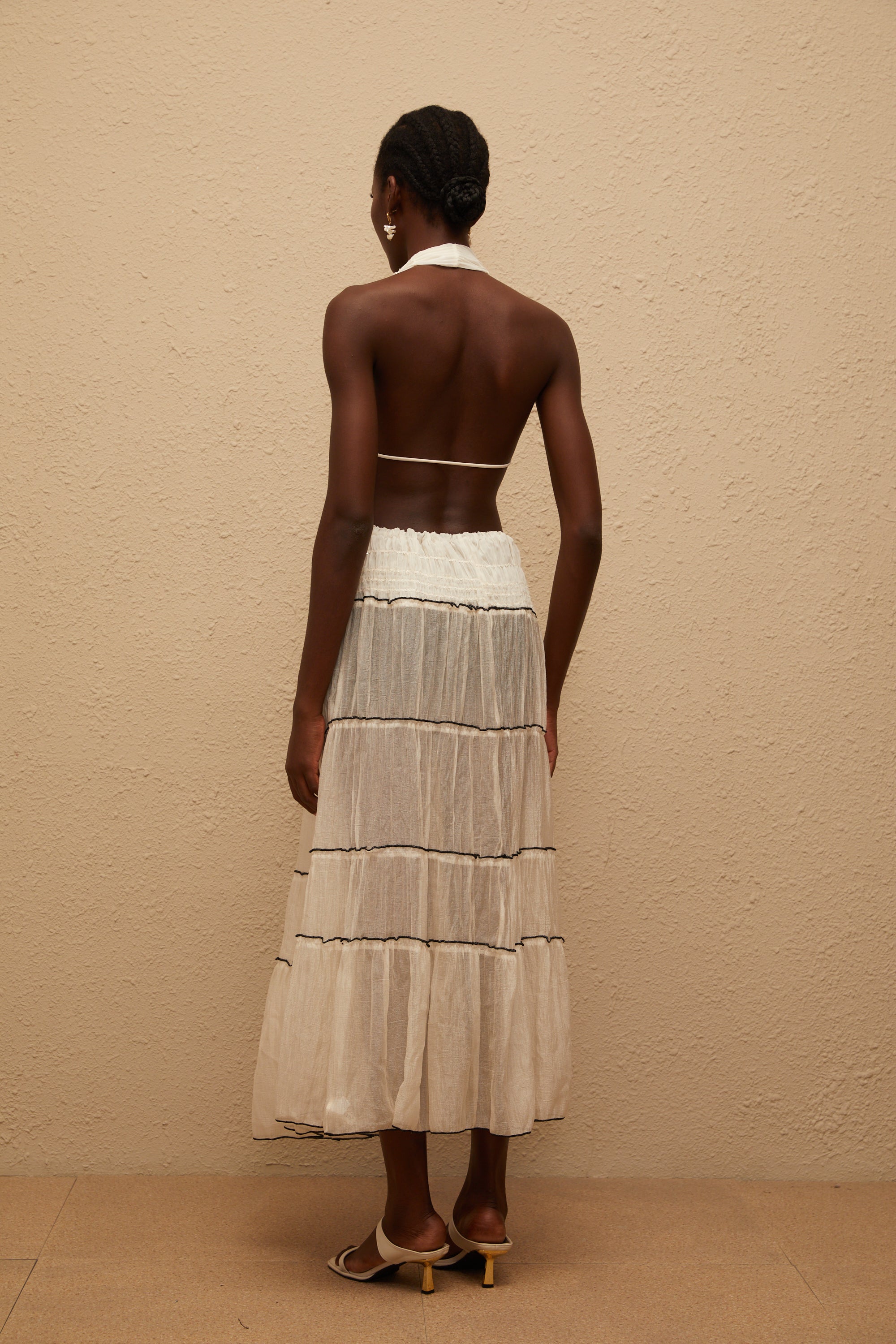 Aveline Cream White Bowknot Shirred Top & Skirt Set