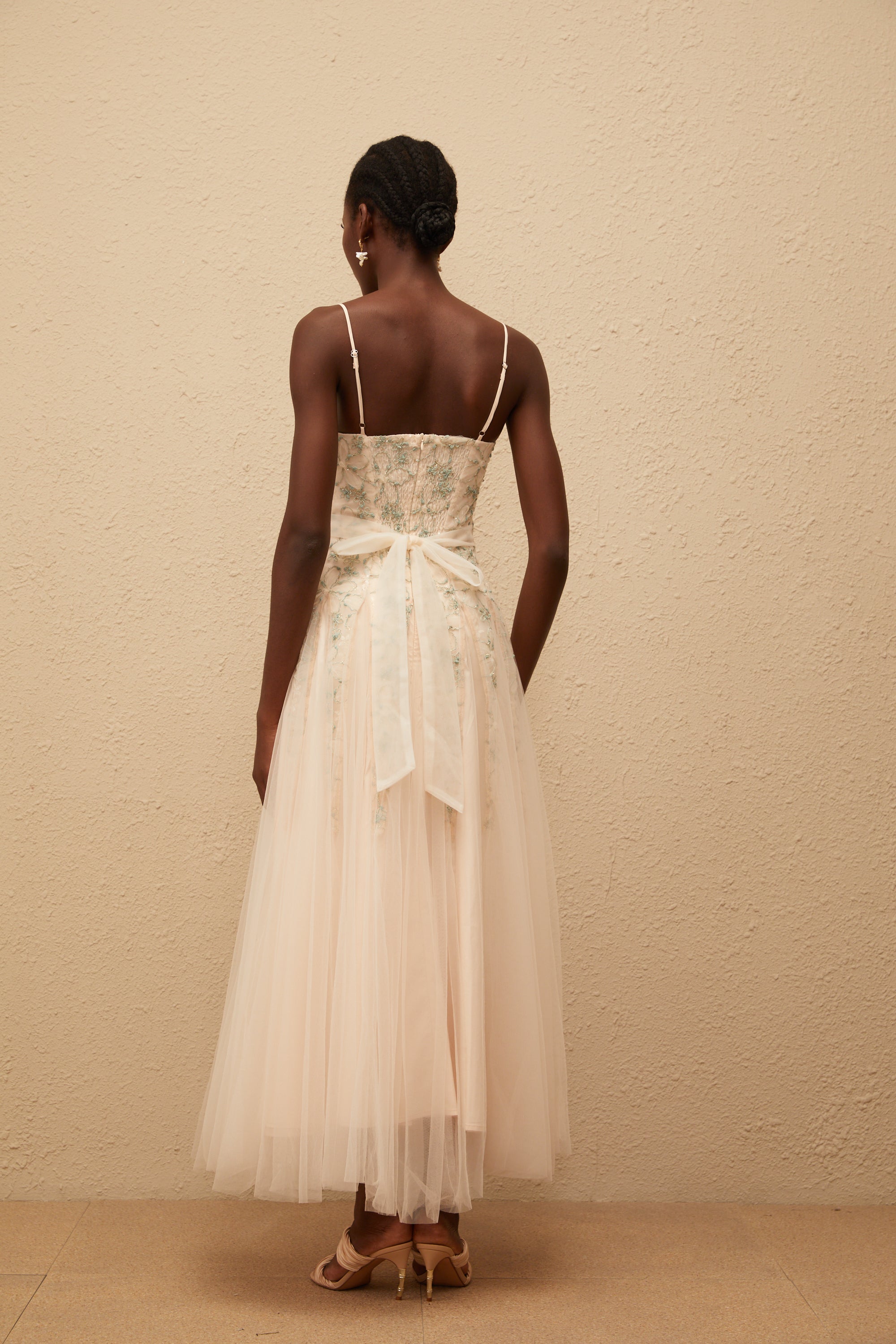 Madeline Green Floral Embroidered Tulle Maxi Dress