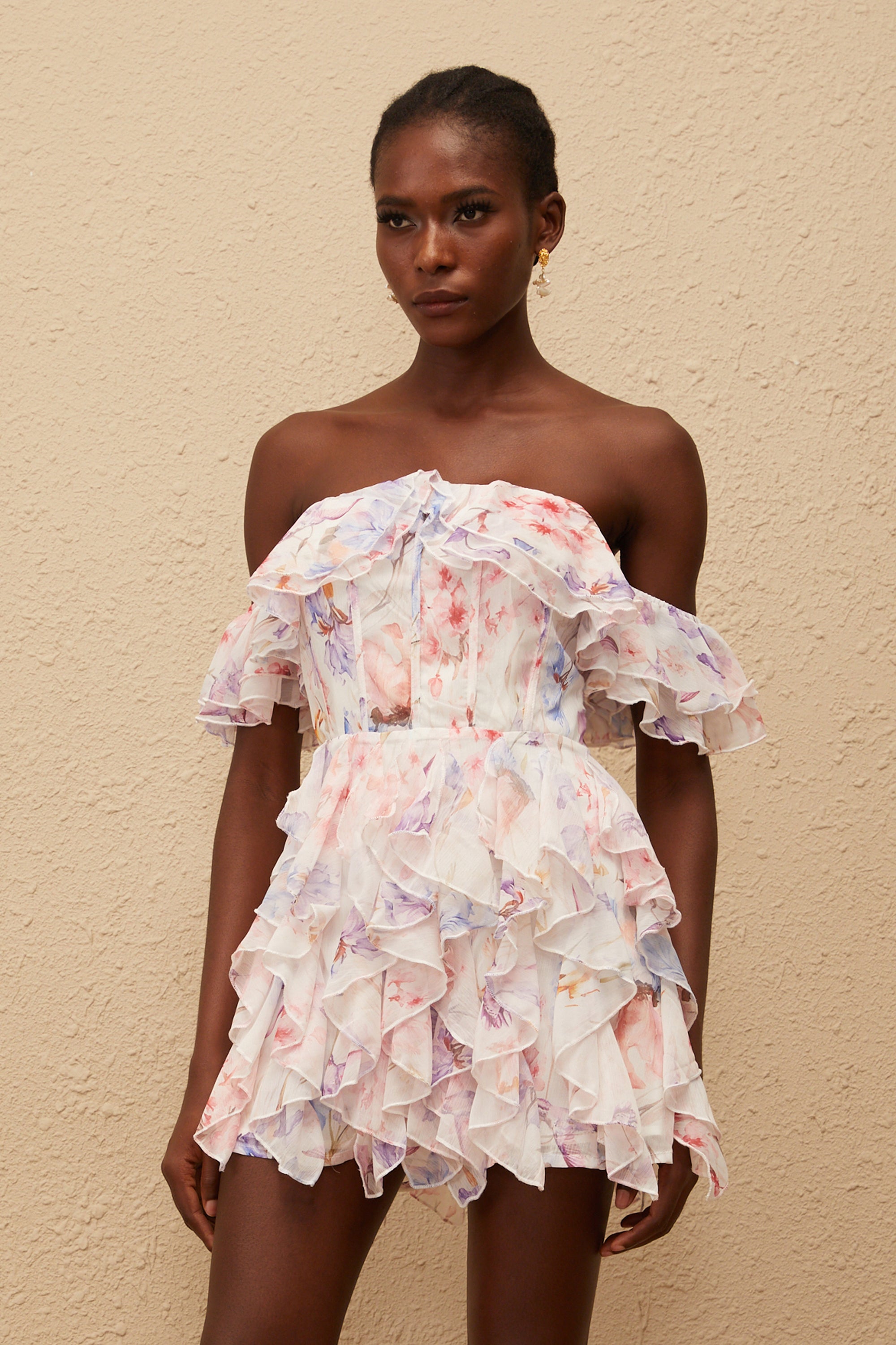 Madison Pink Floral Print Ruffled Mini Dress