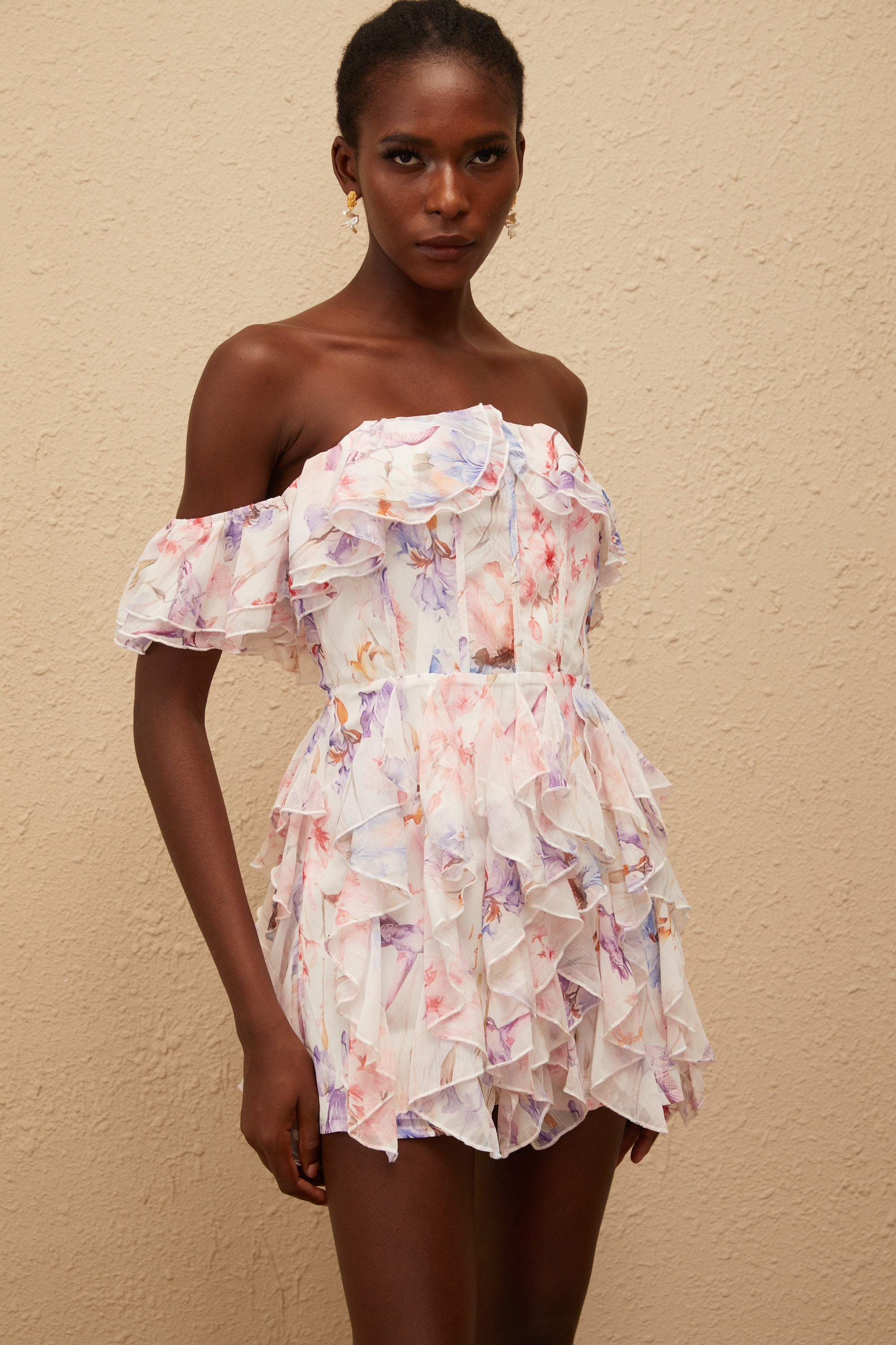 Madison Pink Floral Print Ruffled Mini Dress