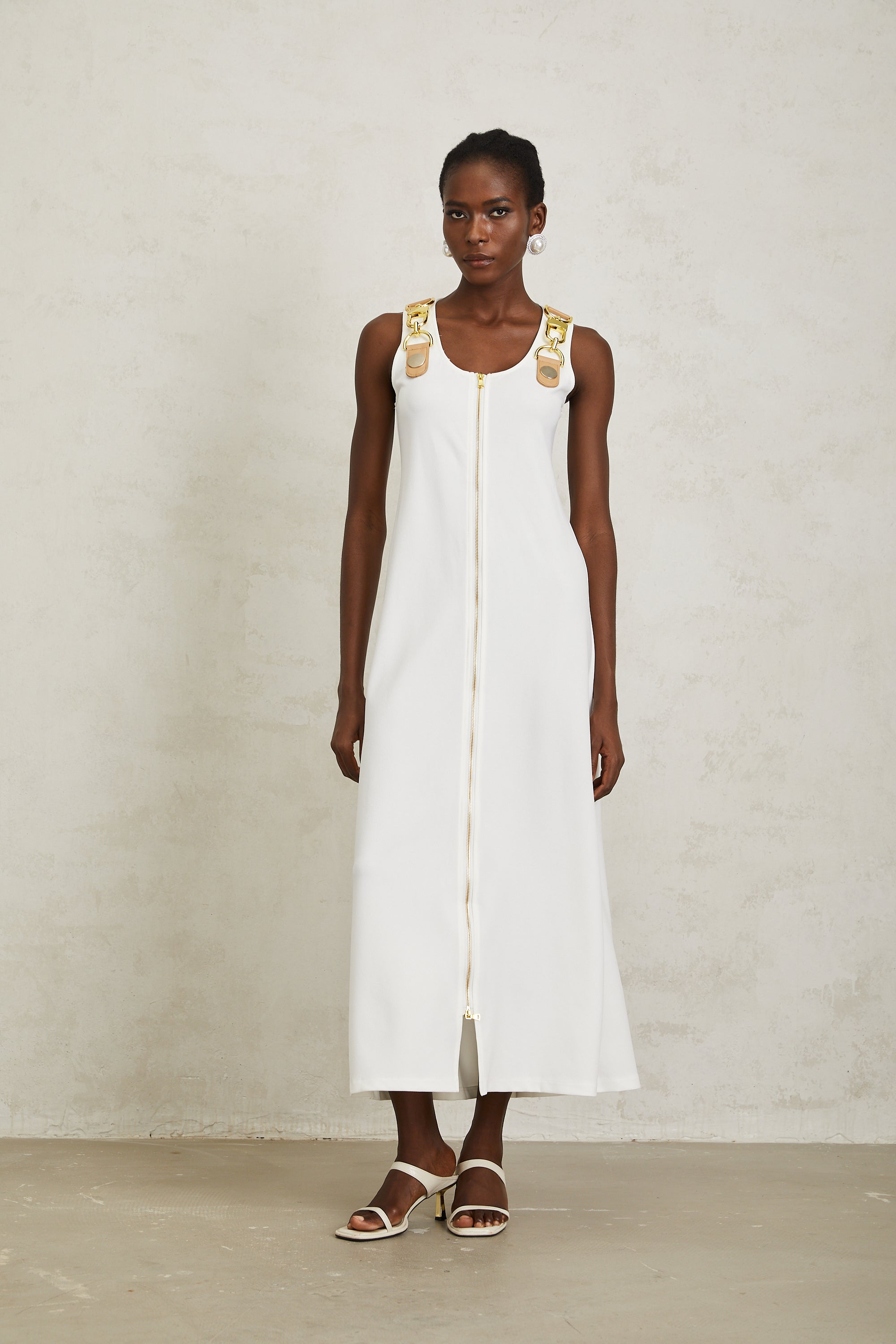 Yvette White Chain Link Detail Midi Dress