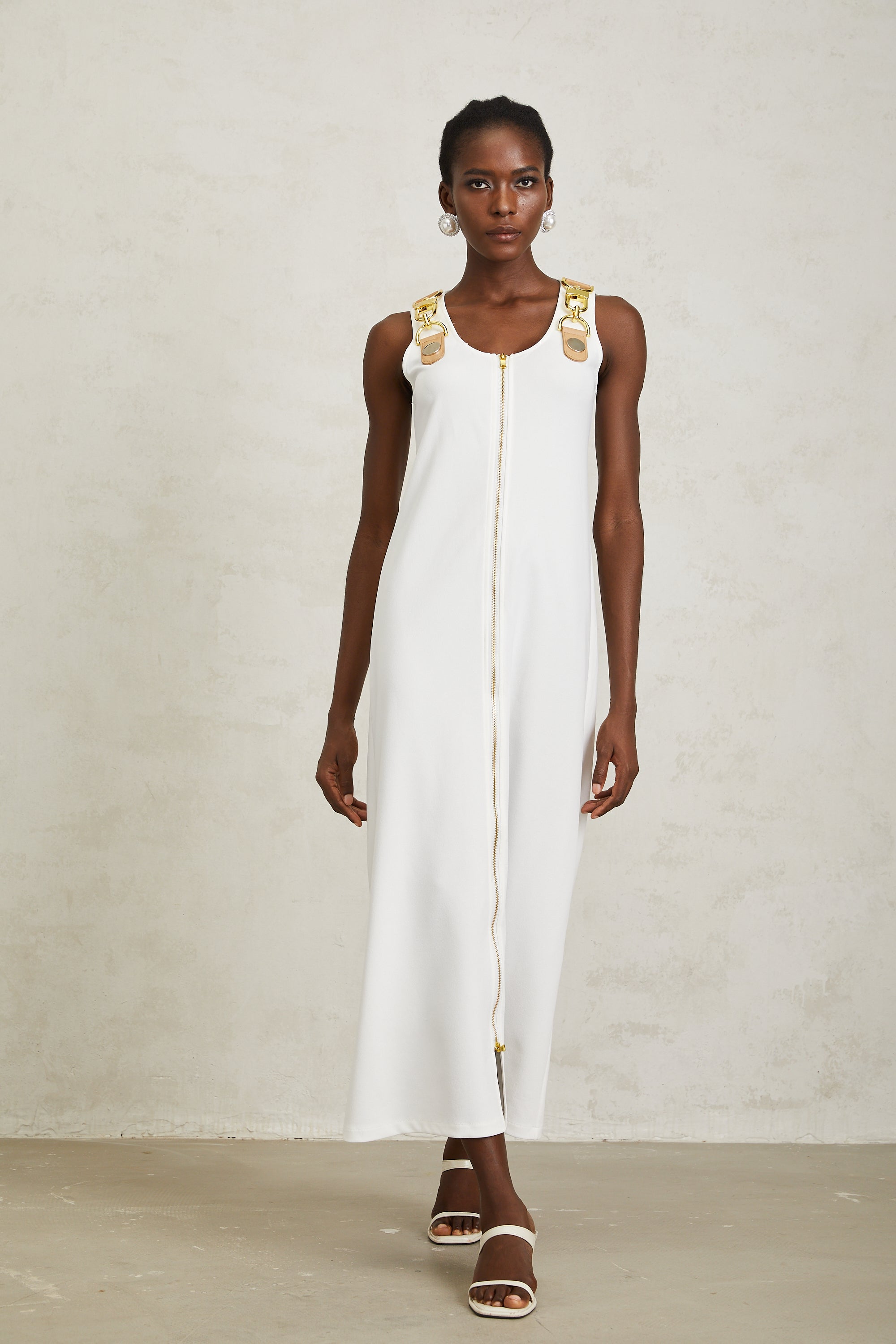 Yvette White Chain Link Detail Midi Dress