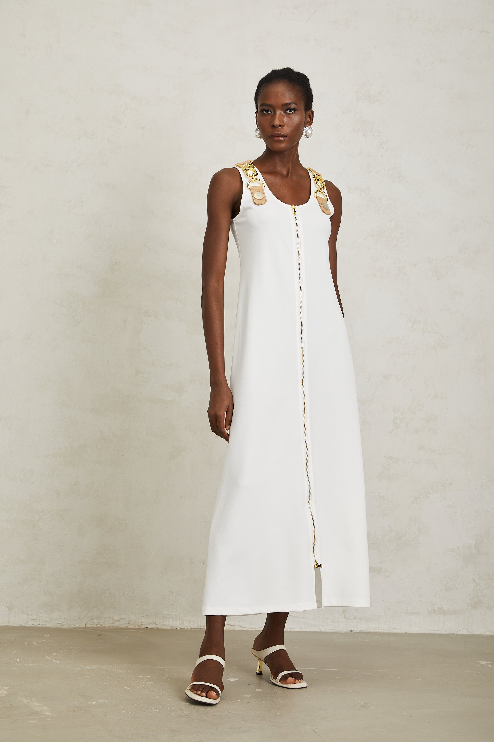 Yvette White Chain Link Detail Midi Dress