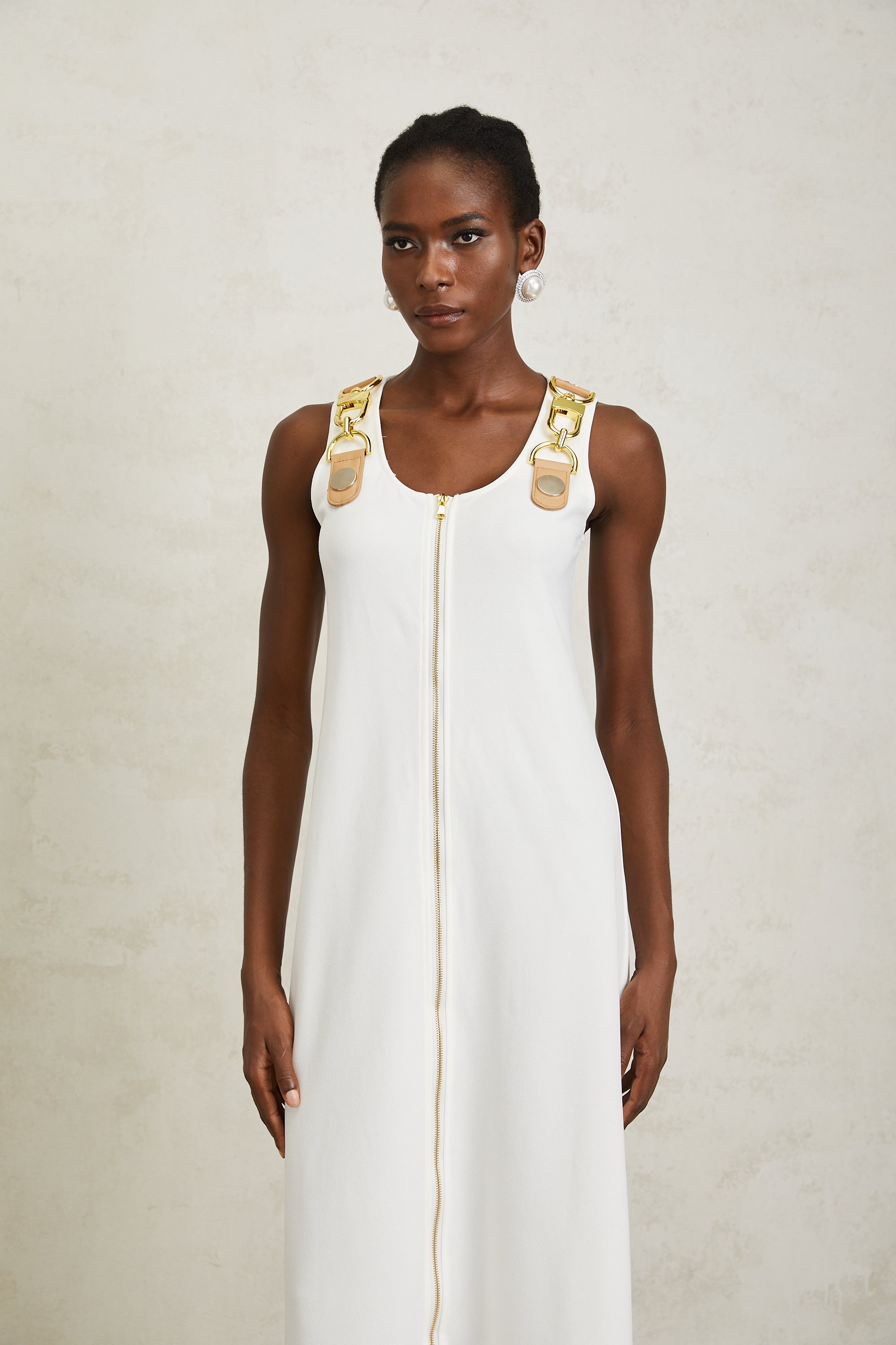 Yvette White Chain Link Detail Midi Dress