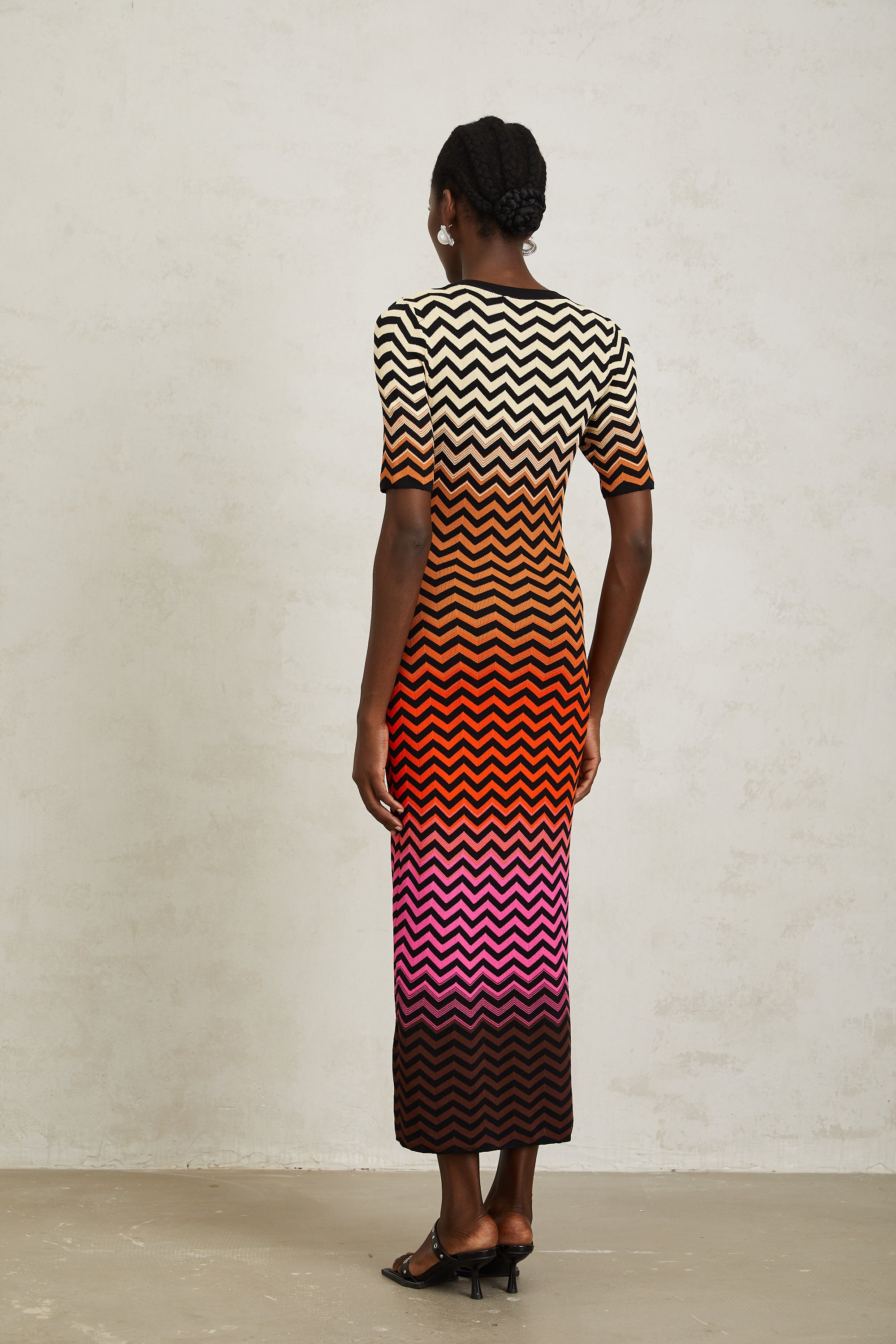 Charitina Brown Gradient Zigzag Knit Midi Dress