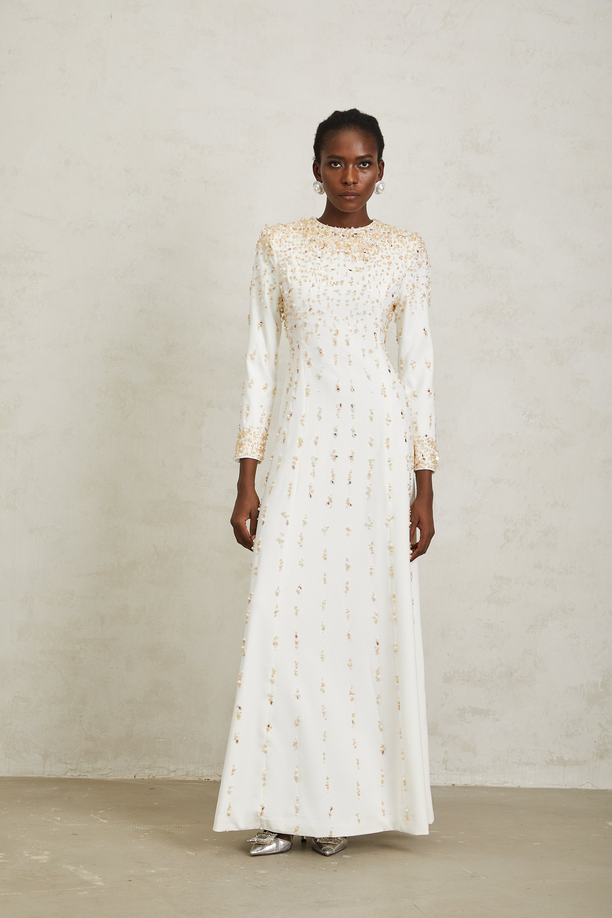 Margarita White Embellished Maxi Dress