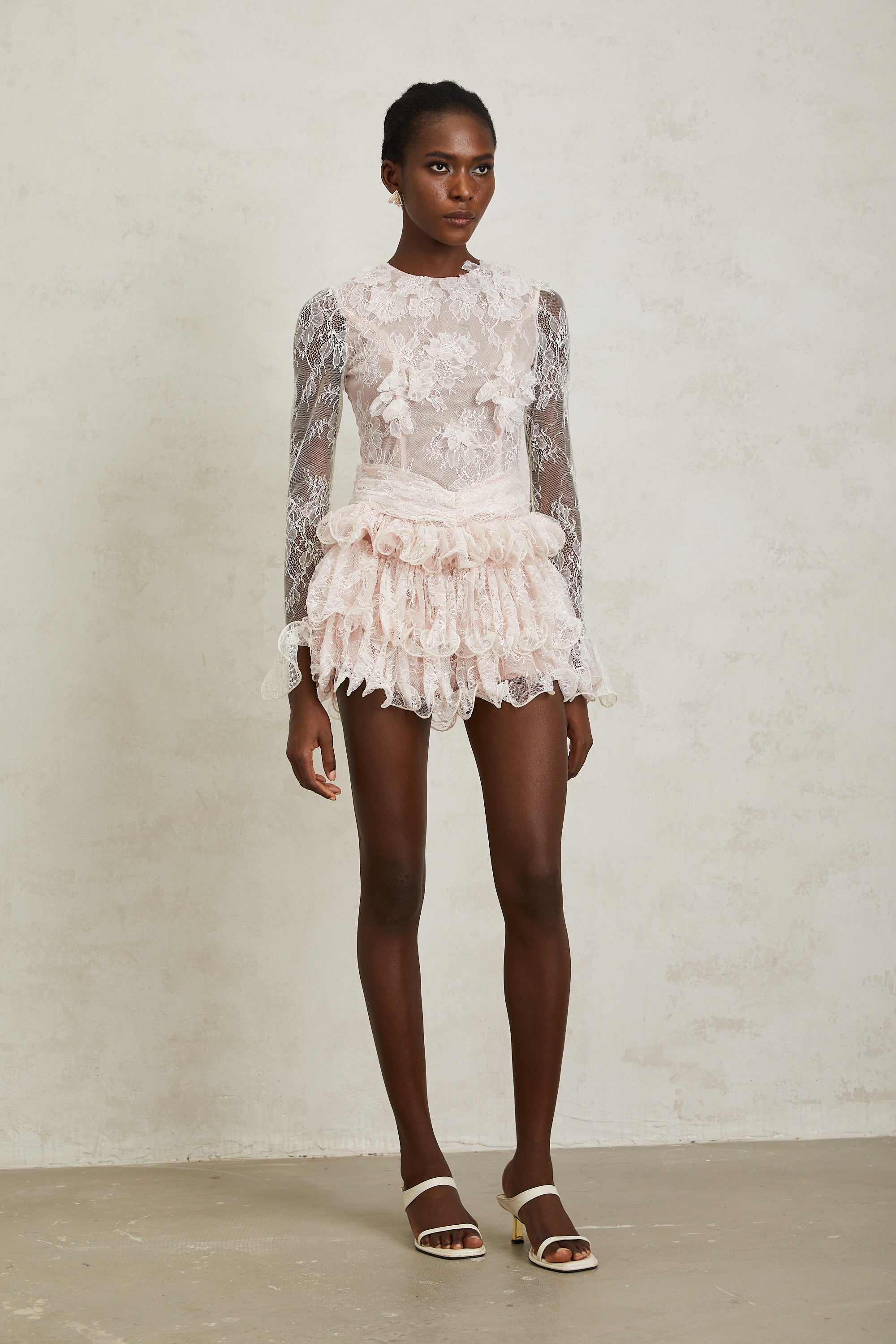 Baptistine White Floral Lace Tiered Mini Dress (Final Sale)