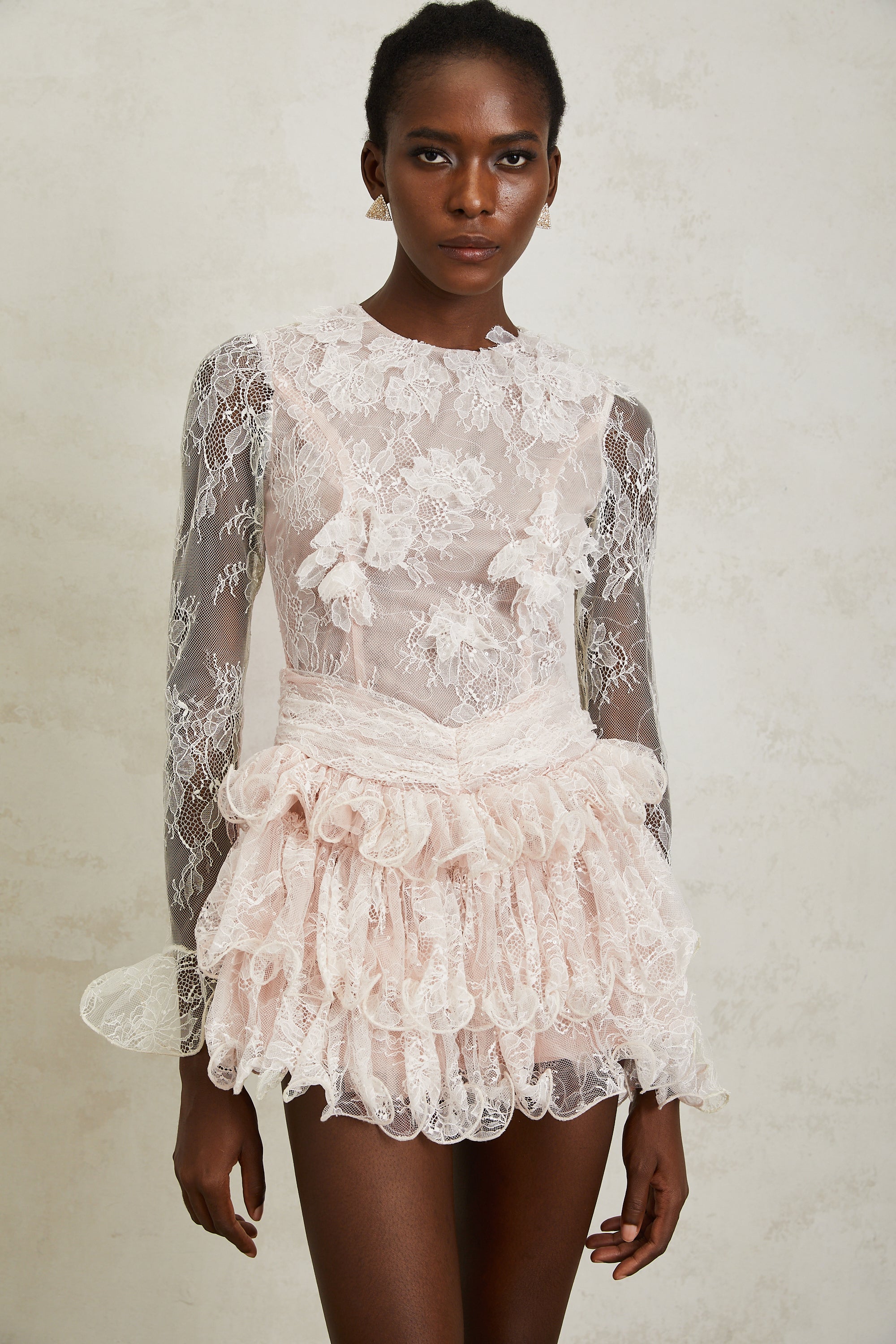 Baptistine White Floral Lace Tiered Mini Dress (Final Sale)