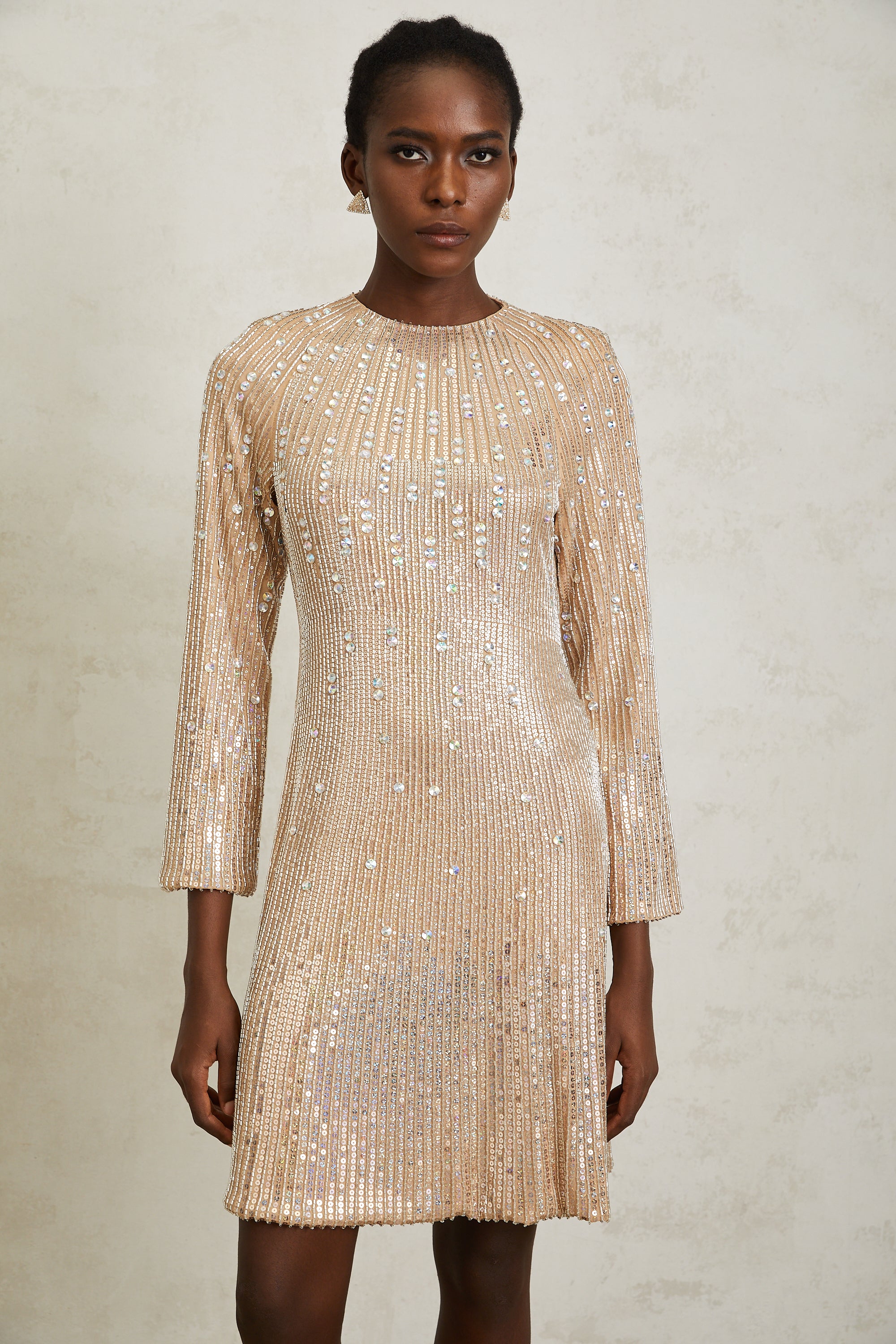 Concha Neutral Sequined Mini Dress