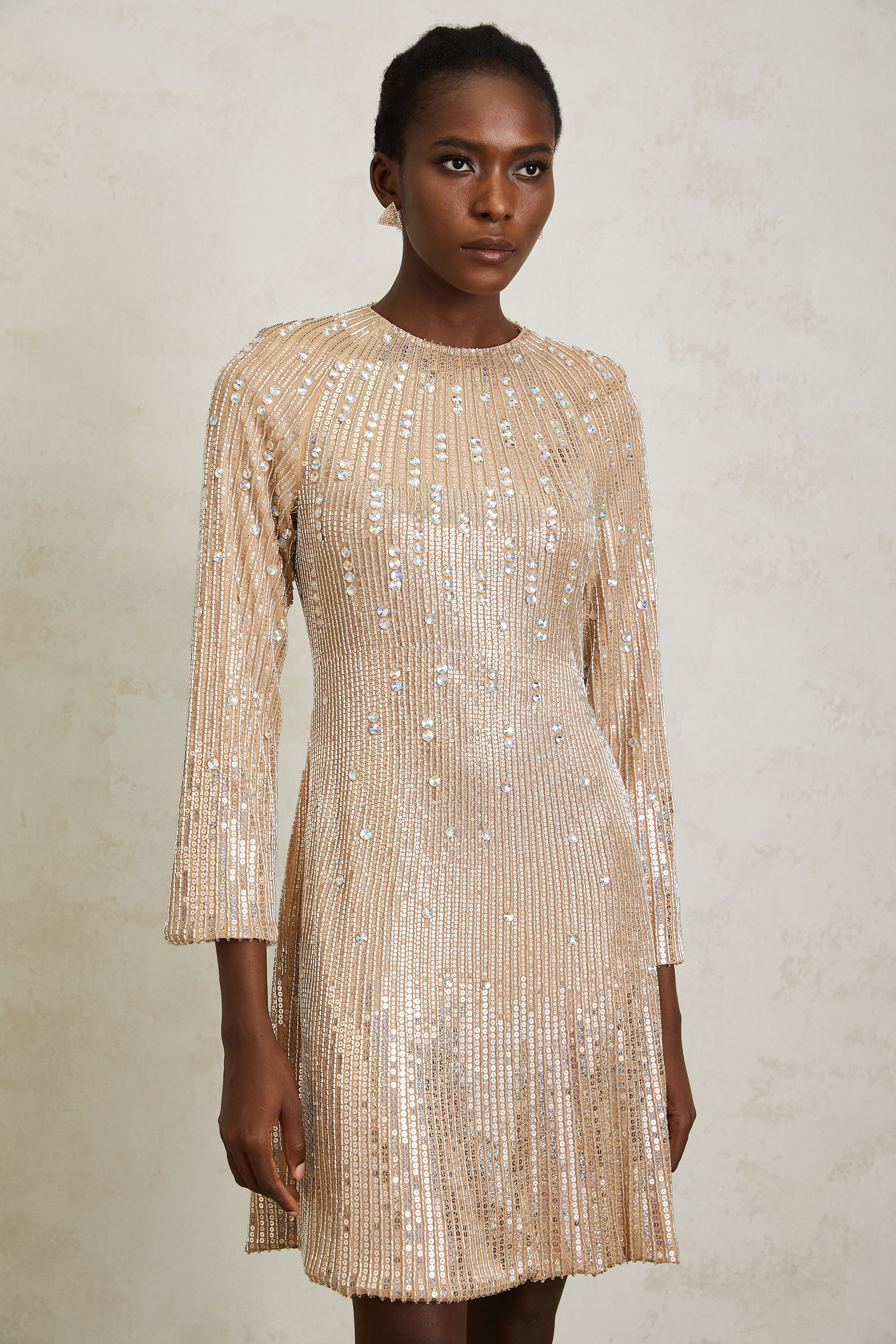 Concha Neutral Sequined Mini Dress