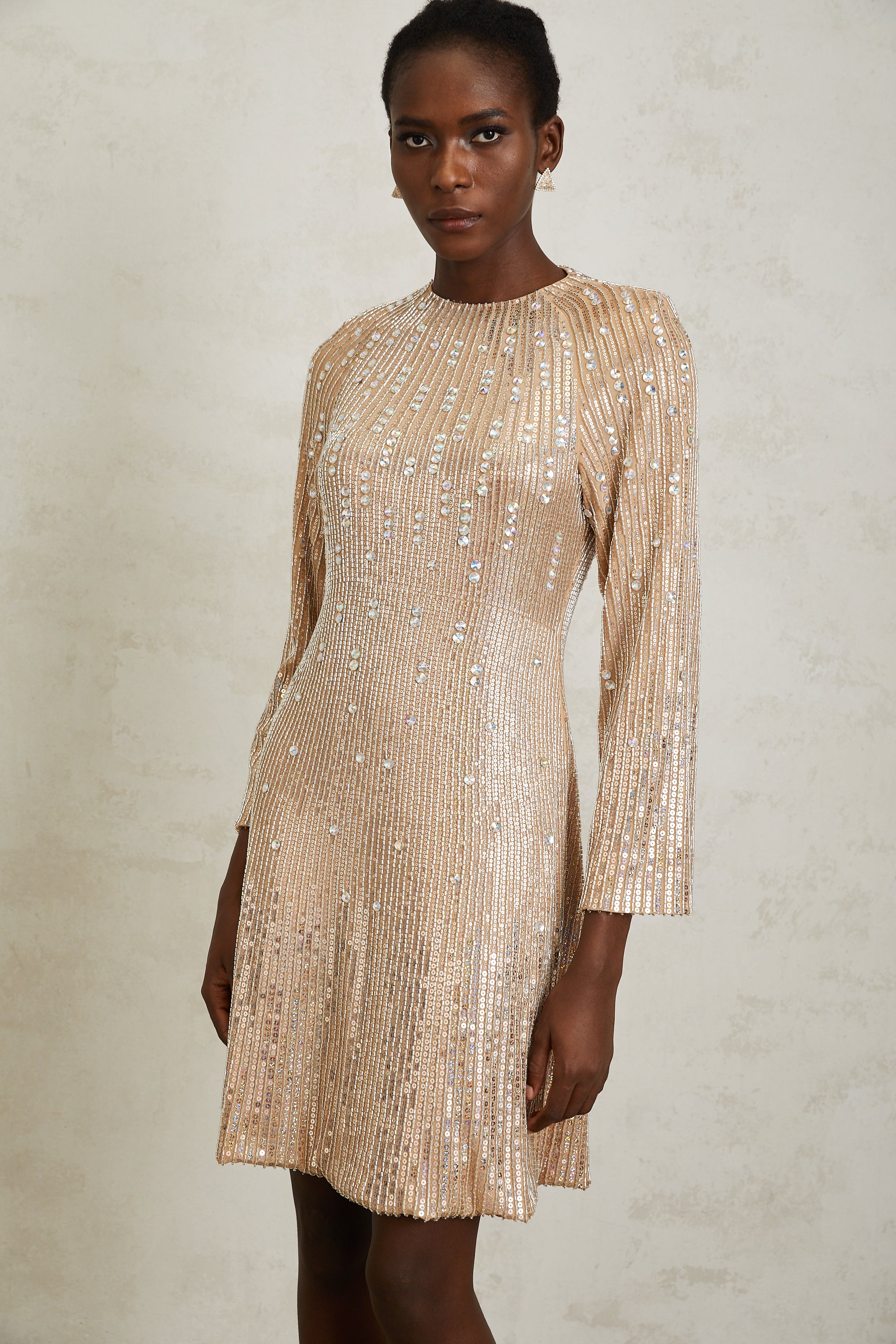 Concha Neutral Sequined Mini Dress