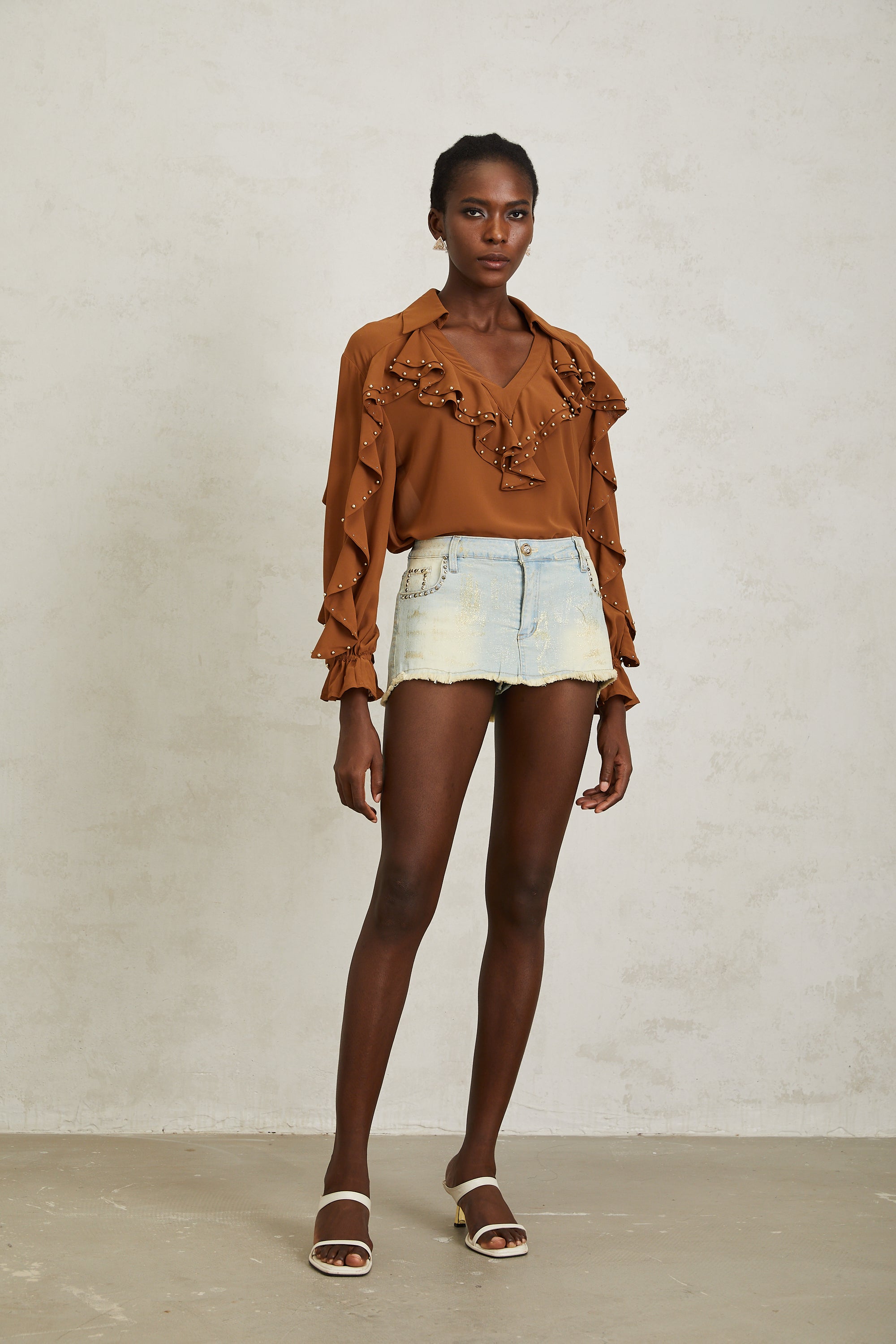 Helena Blue Studded Glittered Denim Mini Skirt