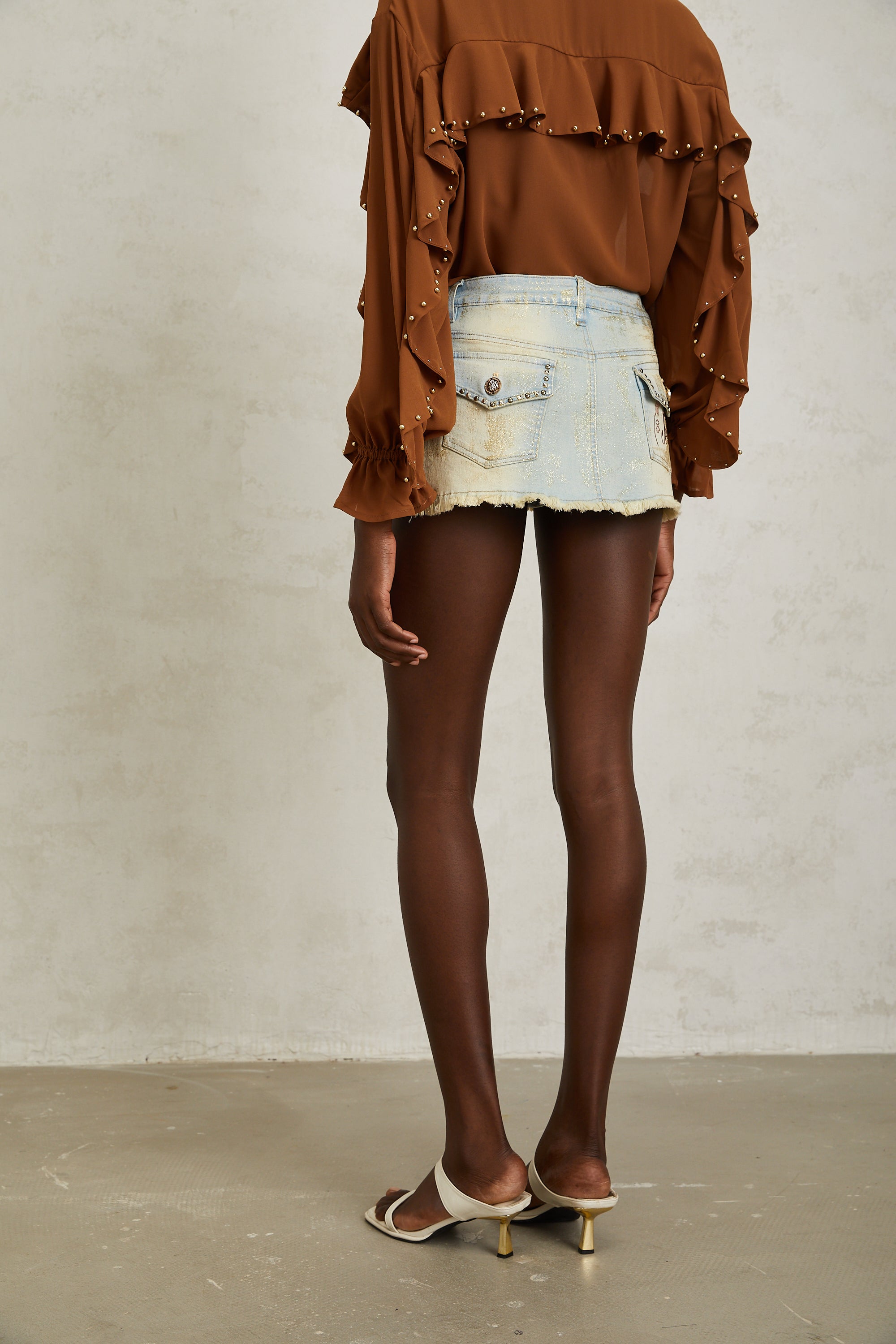 Helena Blue Studded Glittered Denim Mini Skirt