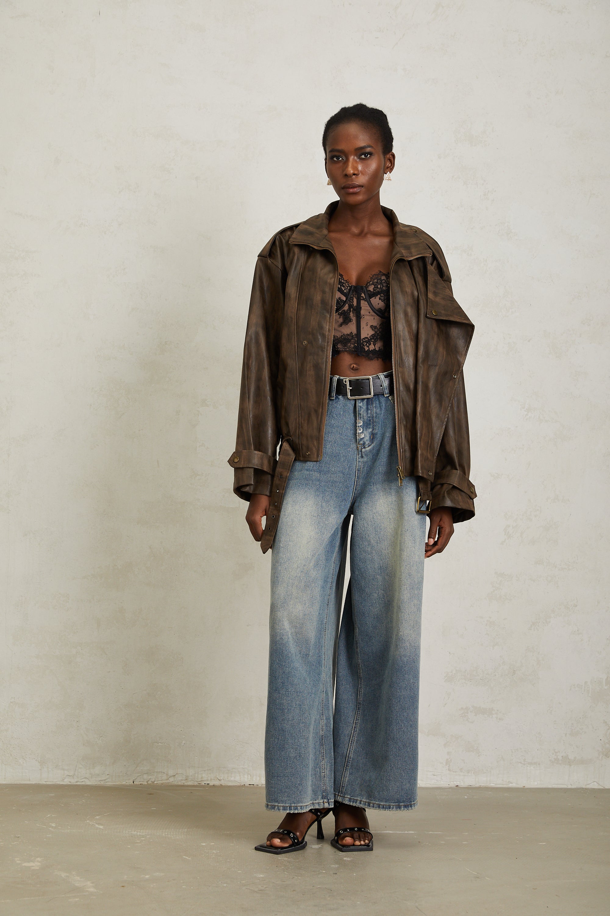 Manon Brown Tie-Dye Leder-Bikerjacke (Endgültiger Verkauf – nur in den USA)