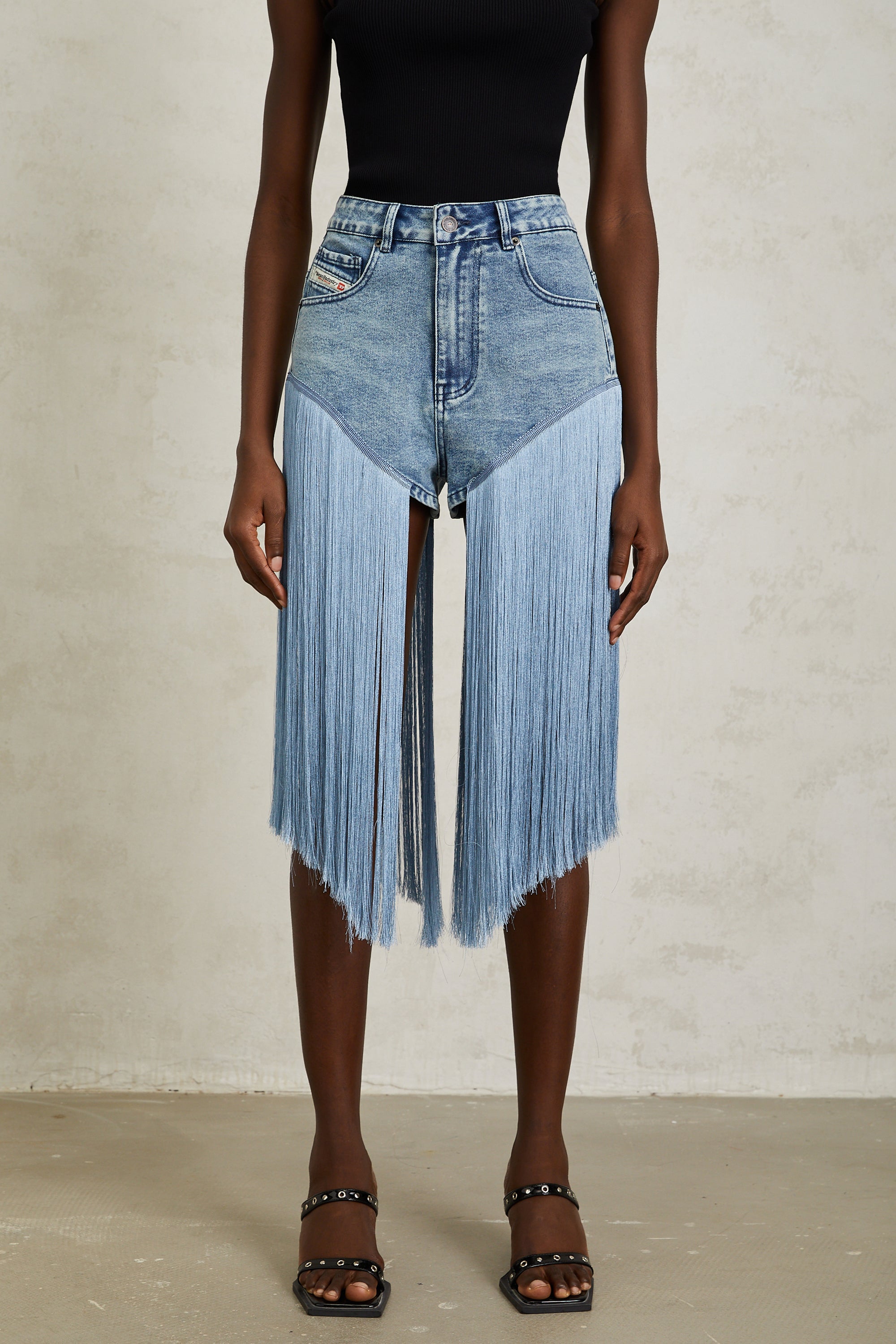 Martina Blue Fringed Panel Denim Shorts