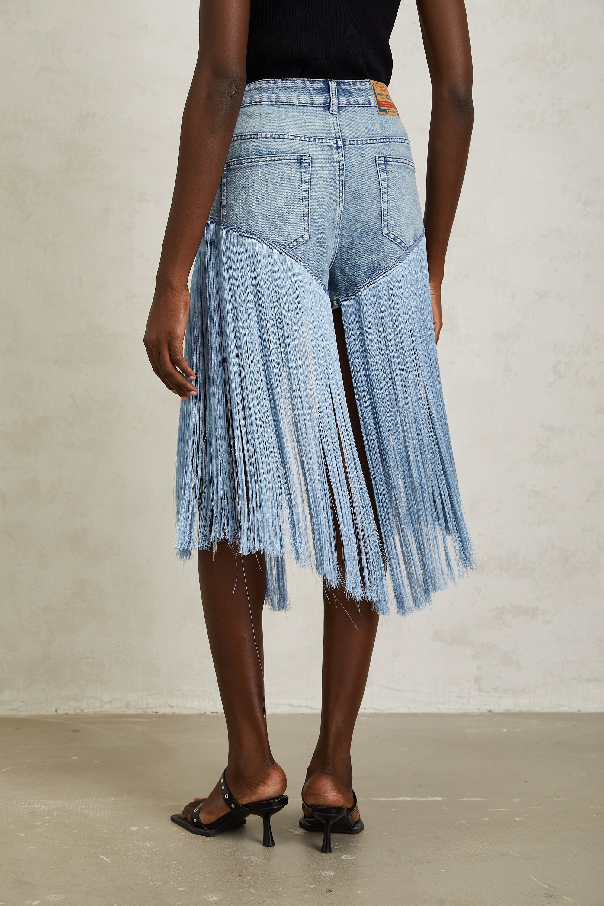 Martina Blue Fringed Panel Denim Shorts