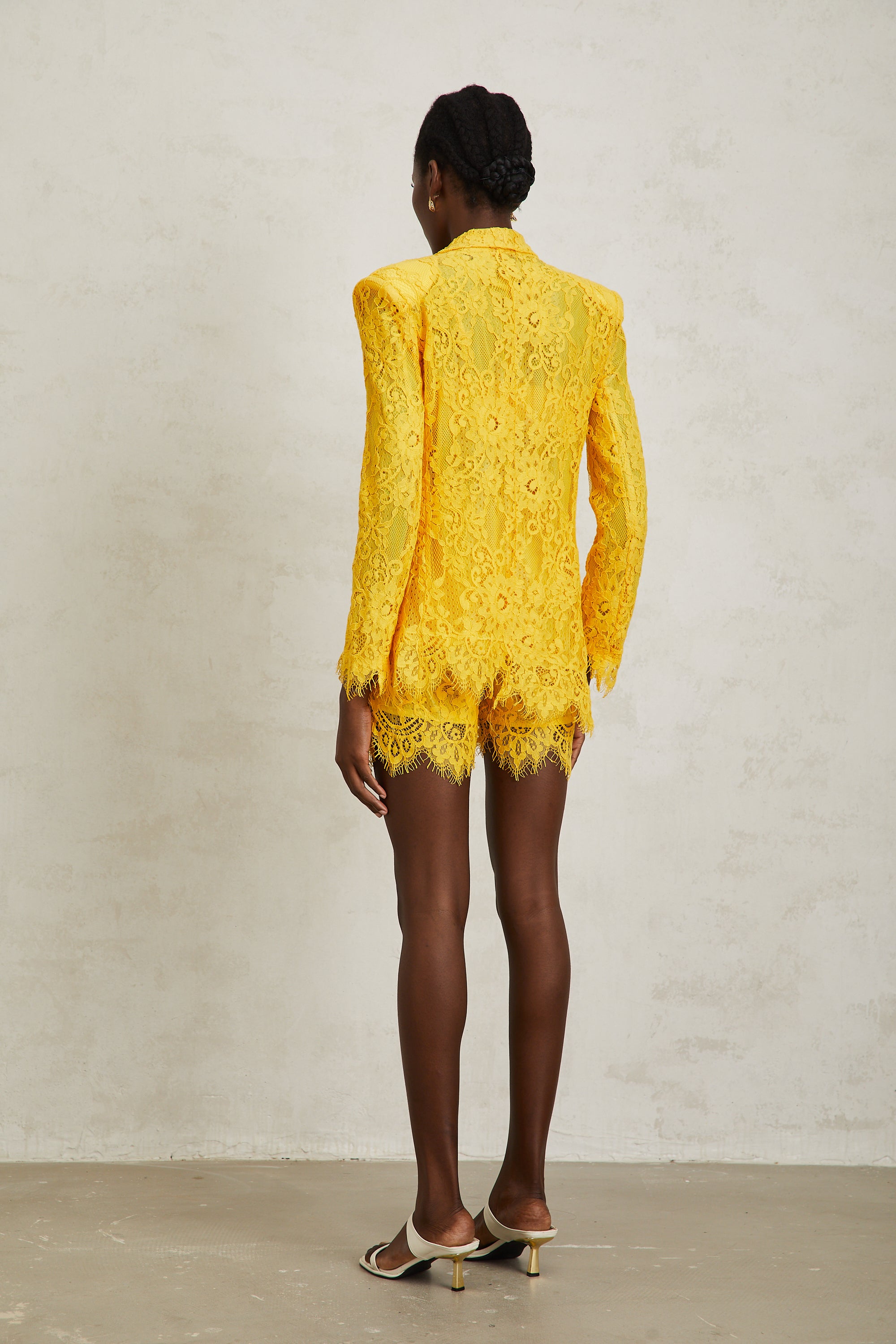 Géraldine Yellow Frayed Floral Lace Matching Set