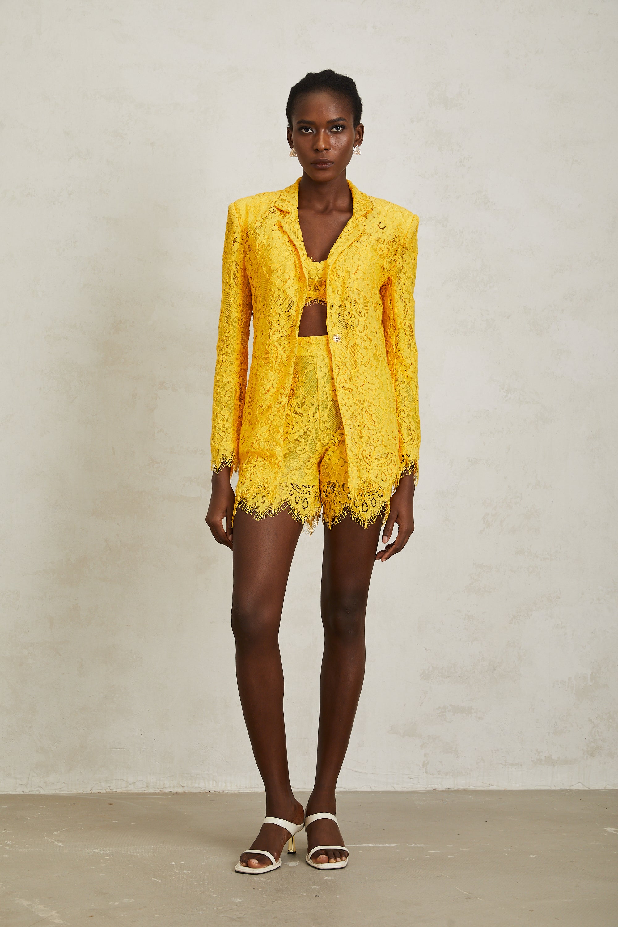 Géraldine Yellow Frayed Floral Lace Matching Set