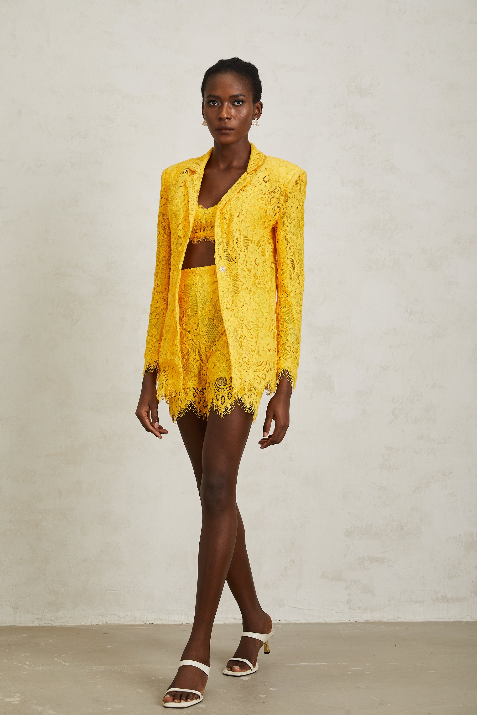 Géraldine Yellow Frayed Floral Lace Matching Set