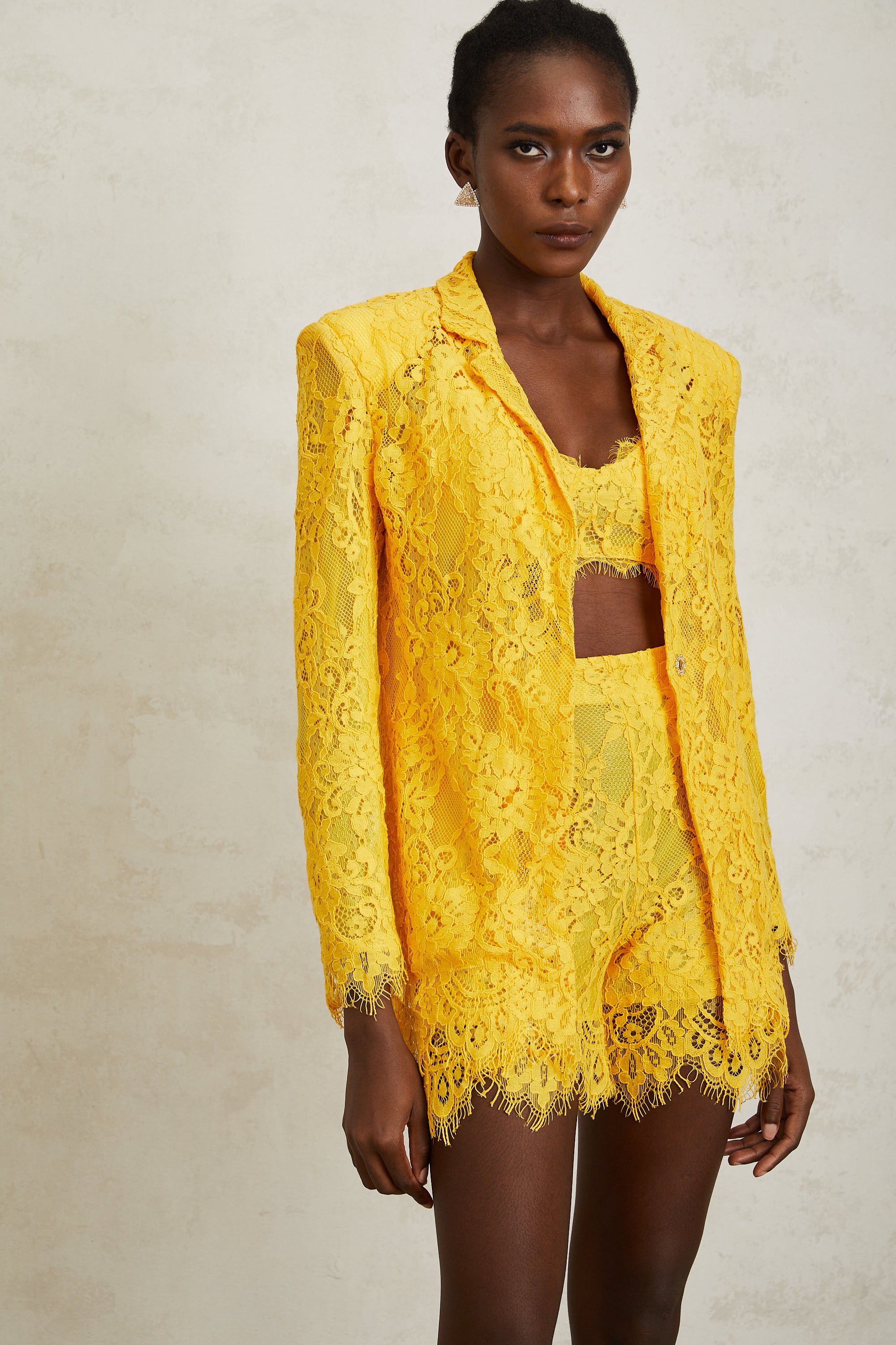Géraldine Yellow Frayed Floral Lace Matching Set