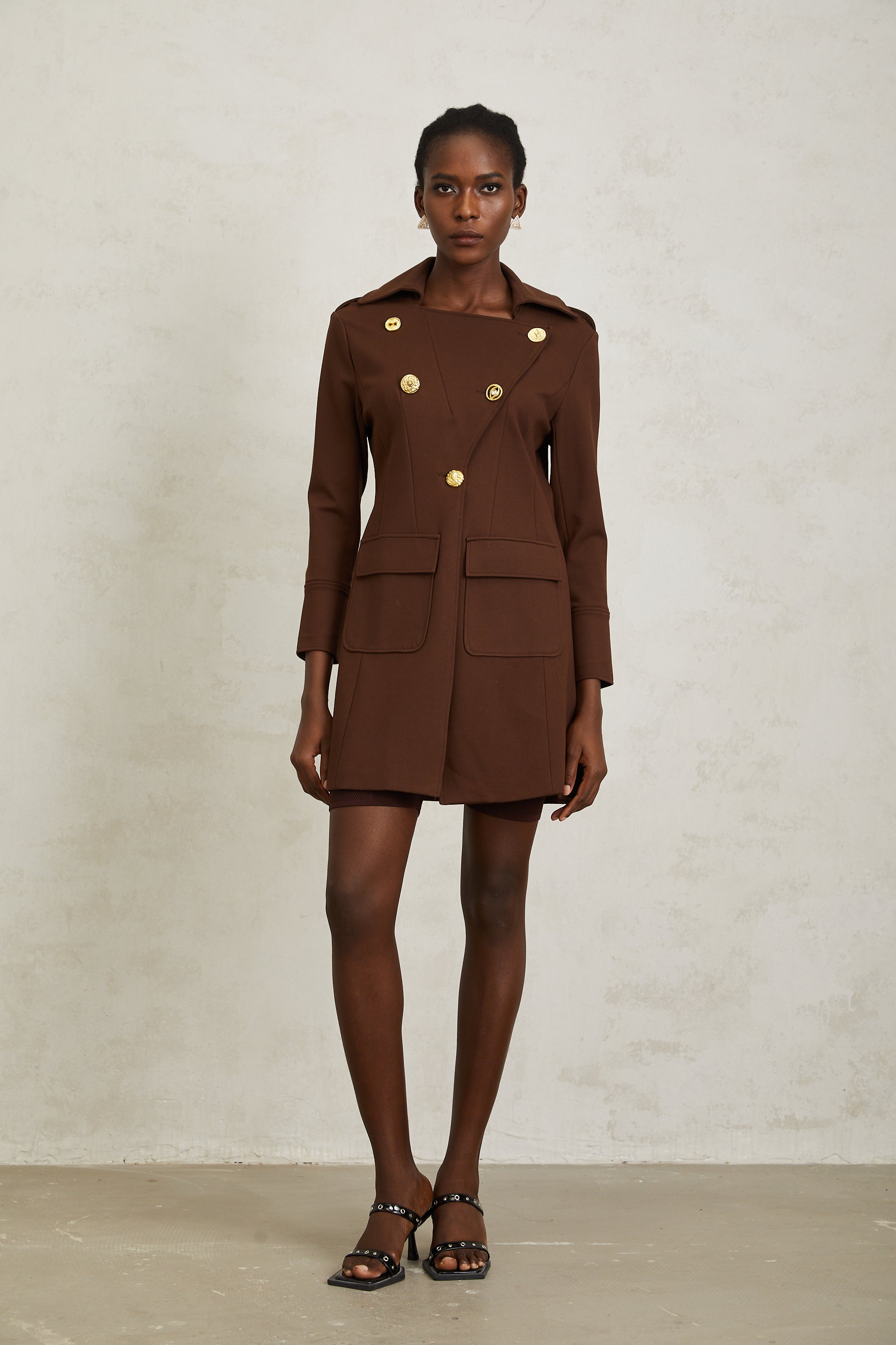 Lison Brown Notched Lapel Trench Coat