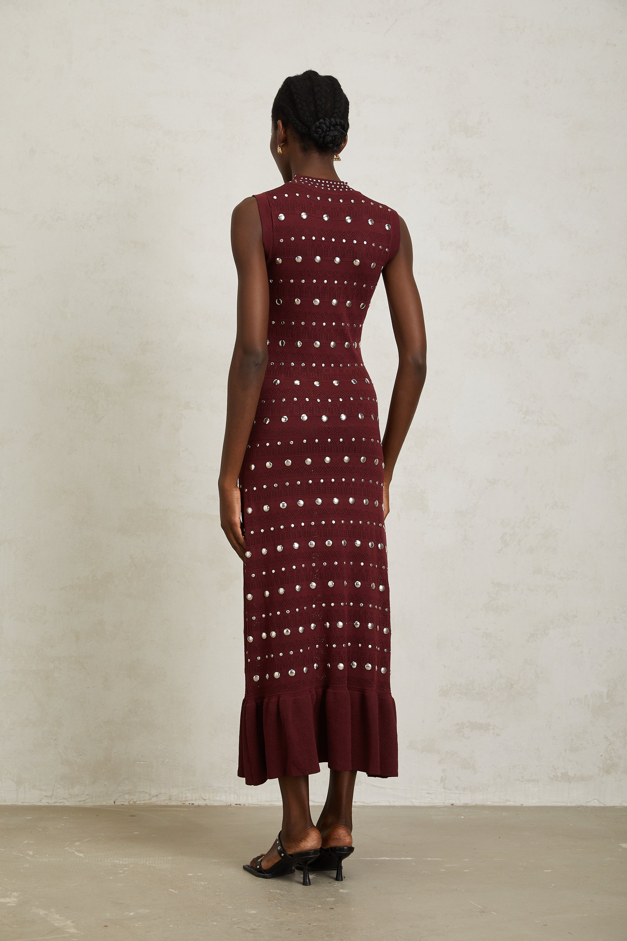 Chloé Red Studded Crochet Knit Maxi Dress
