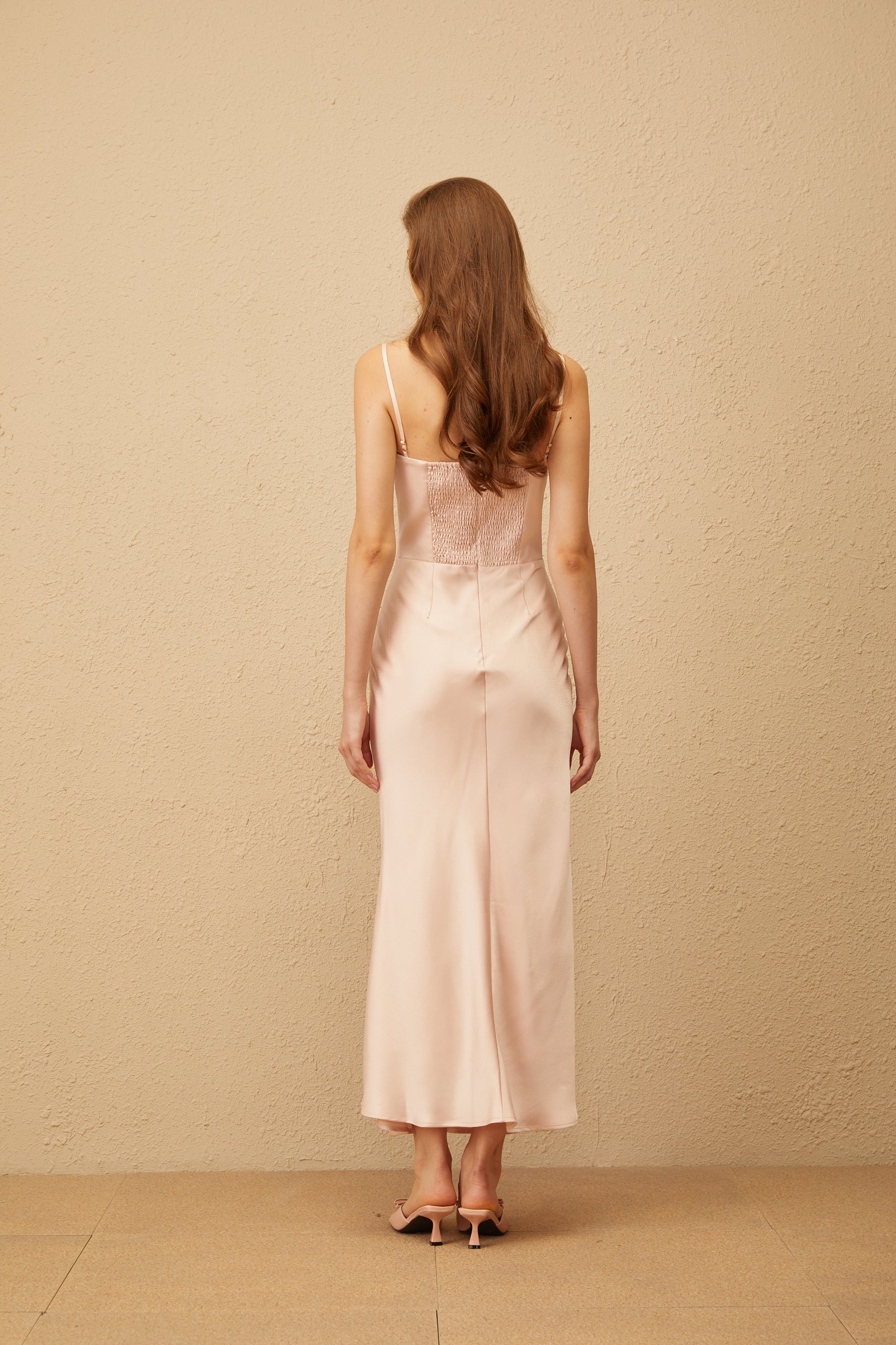 Paige Pink Lace Trim Satin Maxi Dress