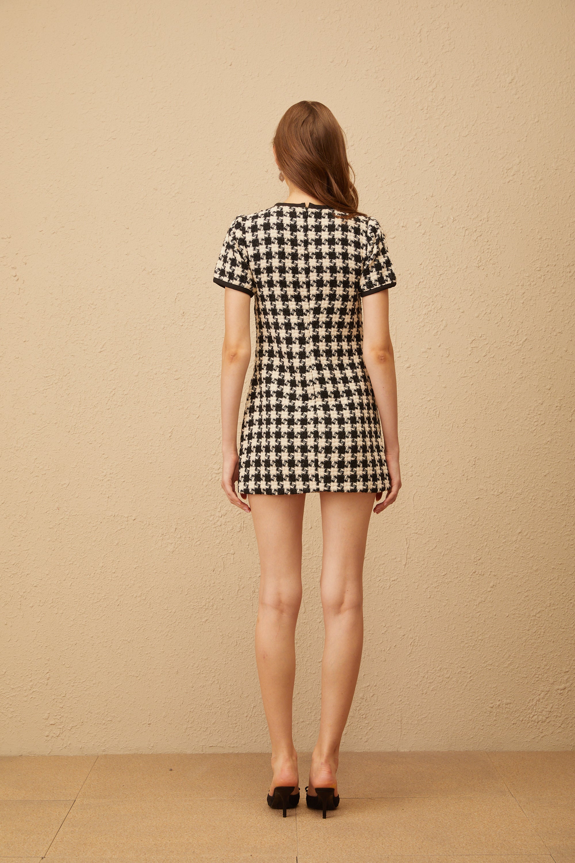 Capucine Black Houndstooth Tweed Mini Dress