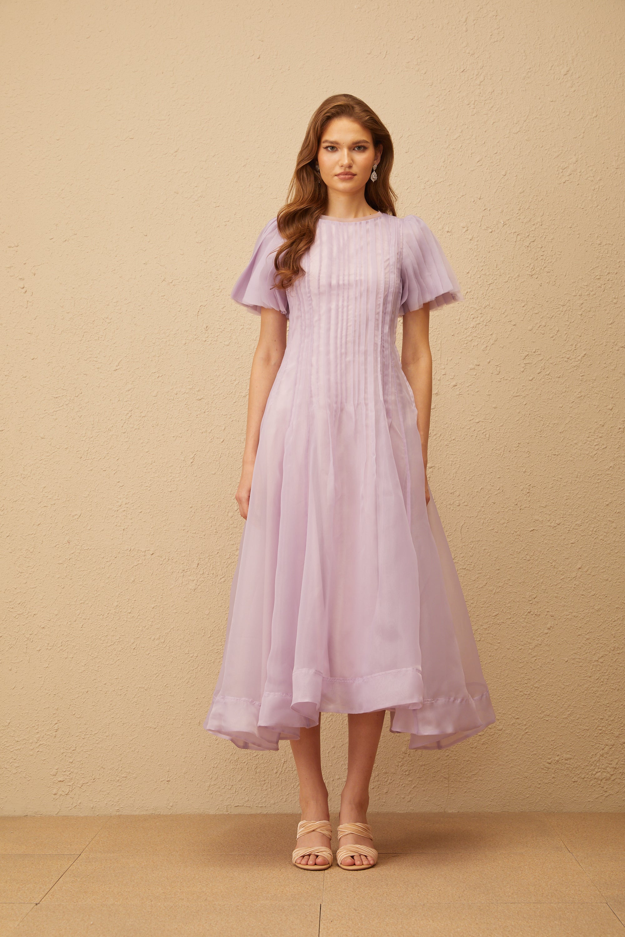 Léna Light Purple Pleated Organza Midi Dress (Final Sale-US Only)