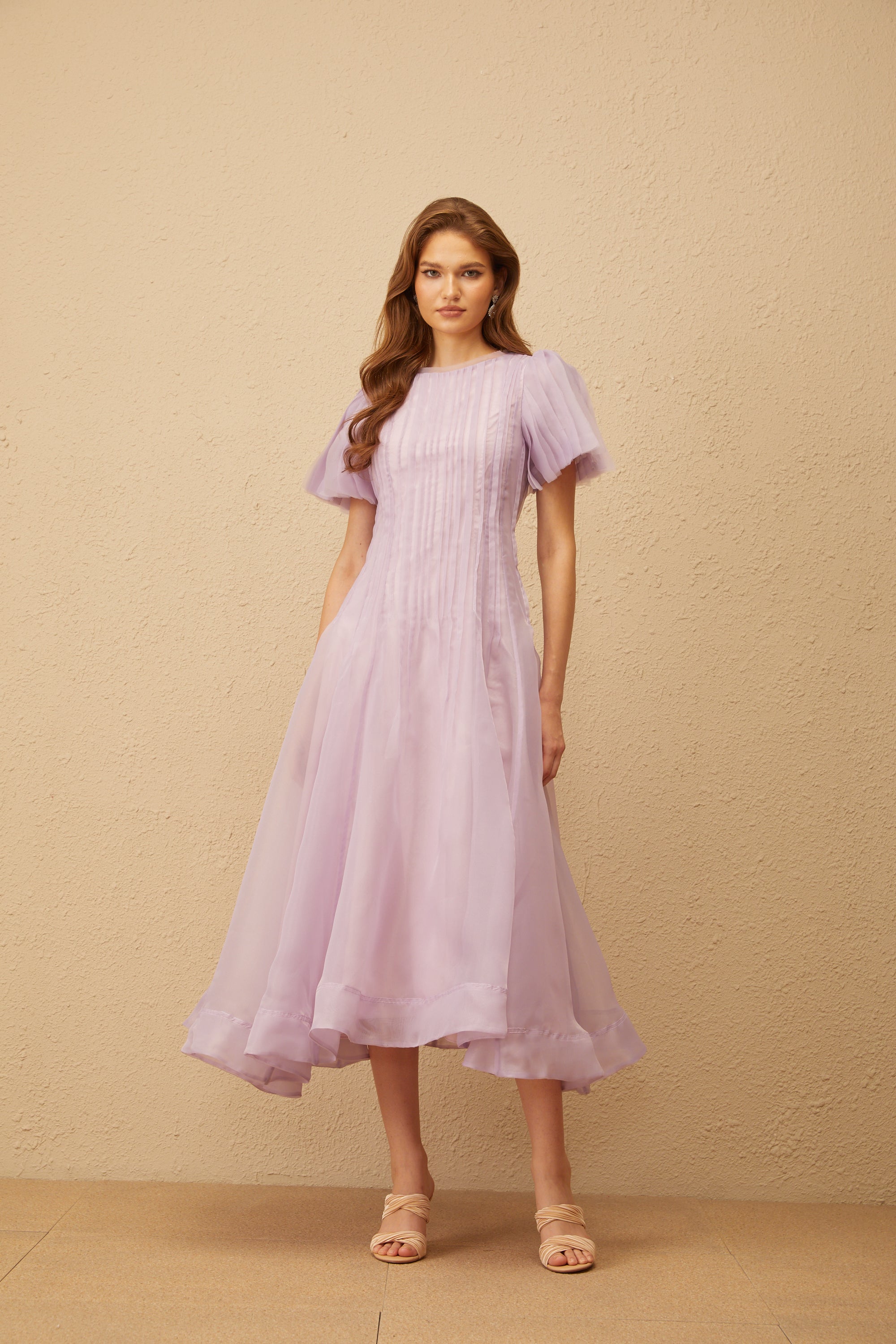 Léna Light Purple Pleated Organza Midi Dress (Final Sale-US Only)