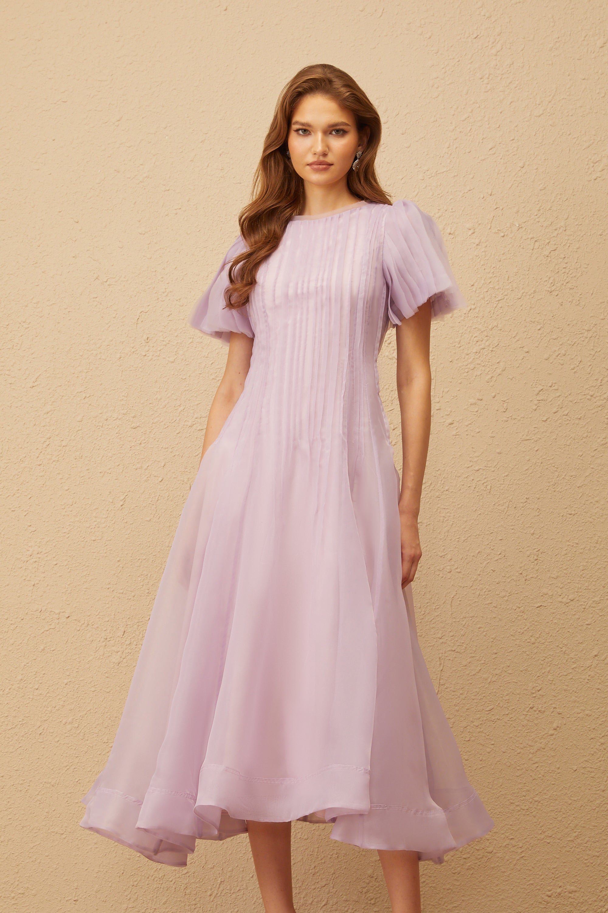 Léna Light Purple Pleated Organza Midi Dress (Final Sale-US Only)