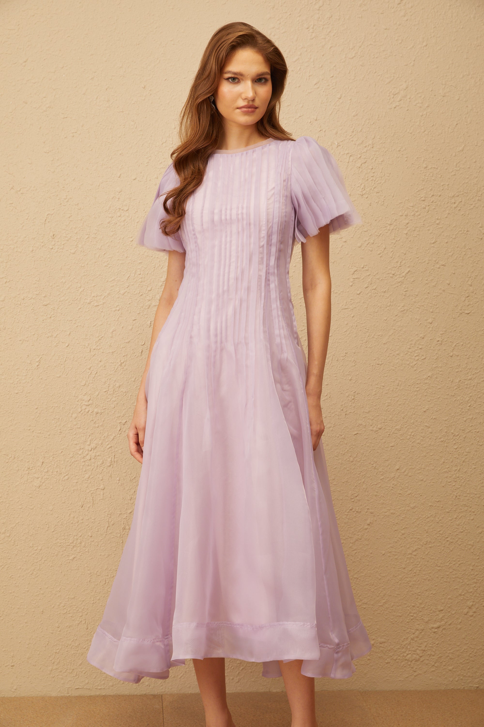 Léna Light Purple Pleated Organza Midi Dress (Final Sale-US Only)