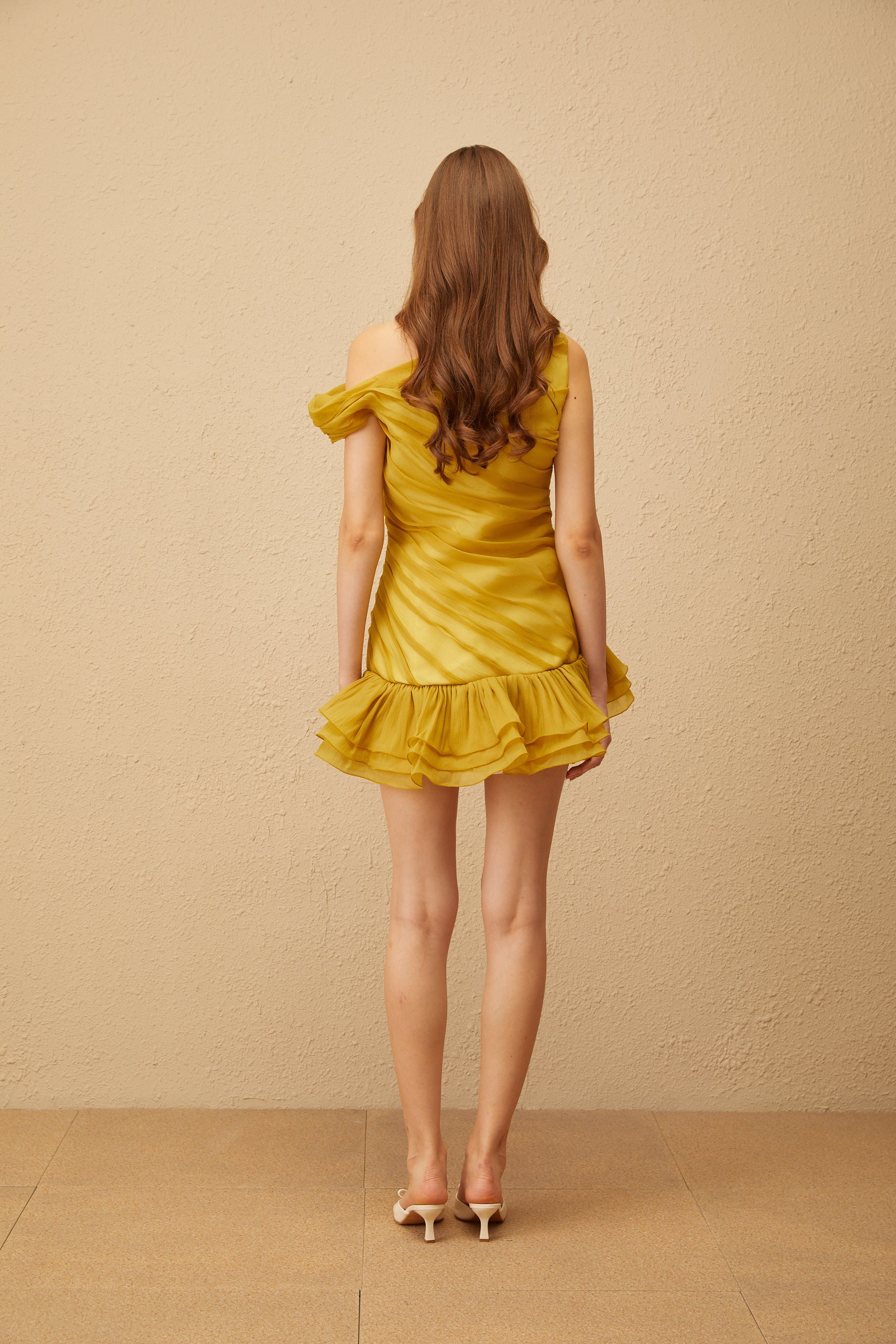 Justine Yellow One Shoulder Ruched Mini Dress