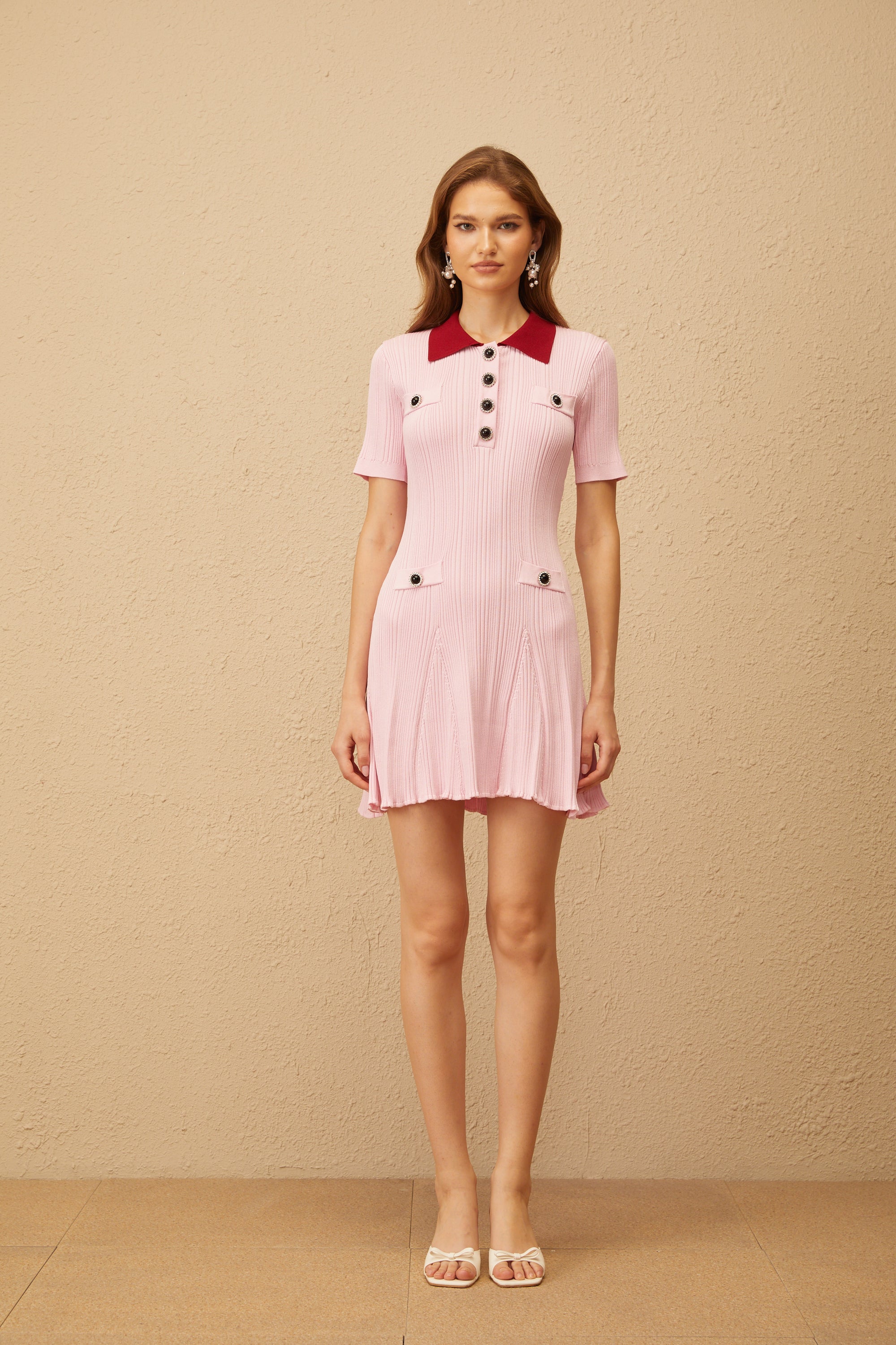 Diane Pink Ribbed Knit Mini Dress