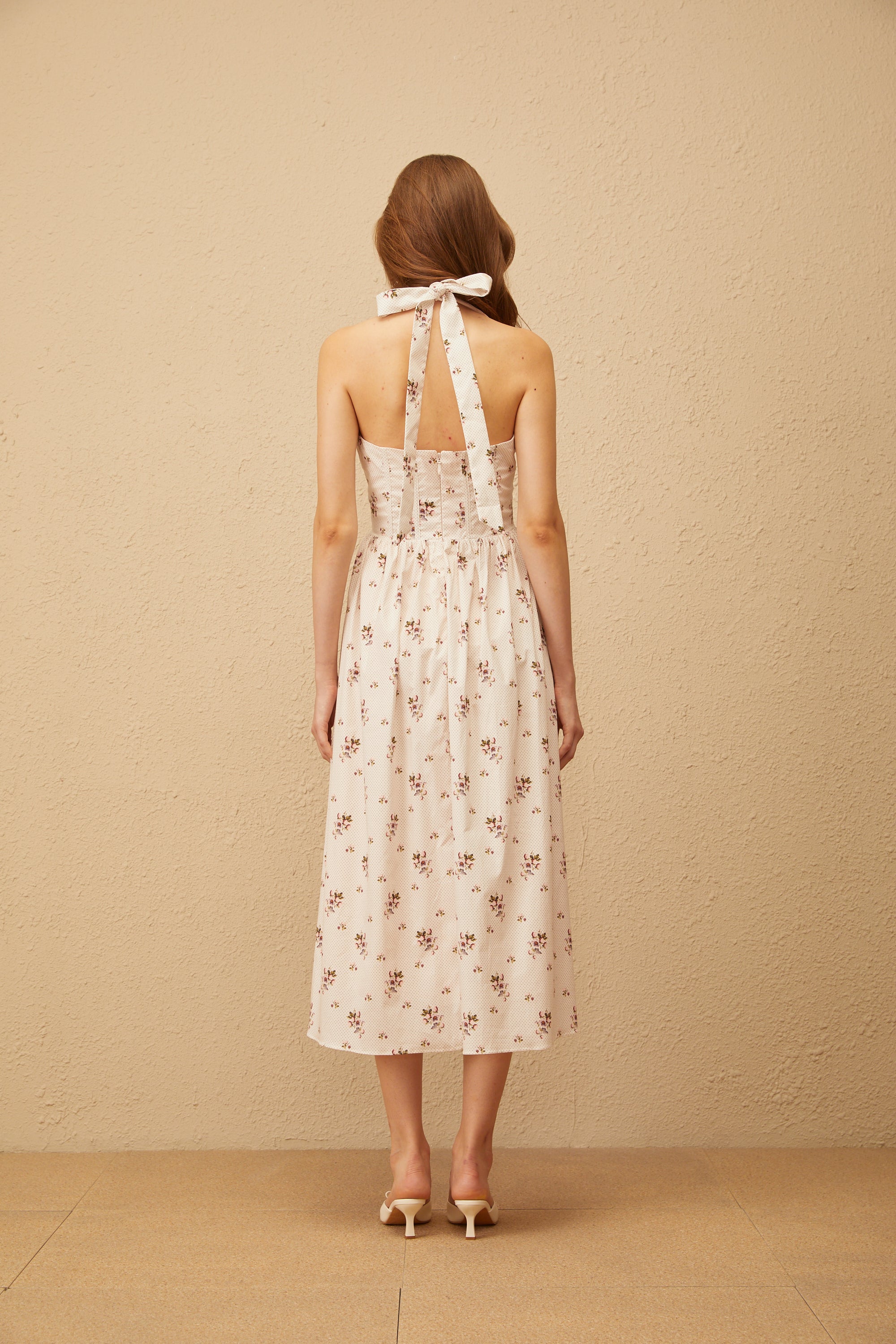 Eugénie White Polka Dot Floral Midi Dress
