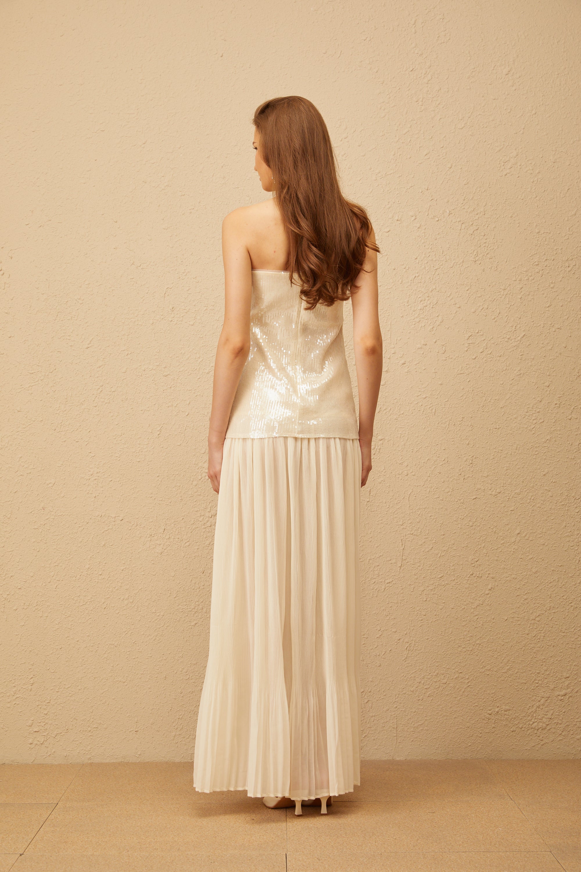 Isoline Neutral Sequin Corset Maxi Dress