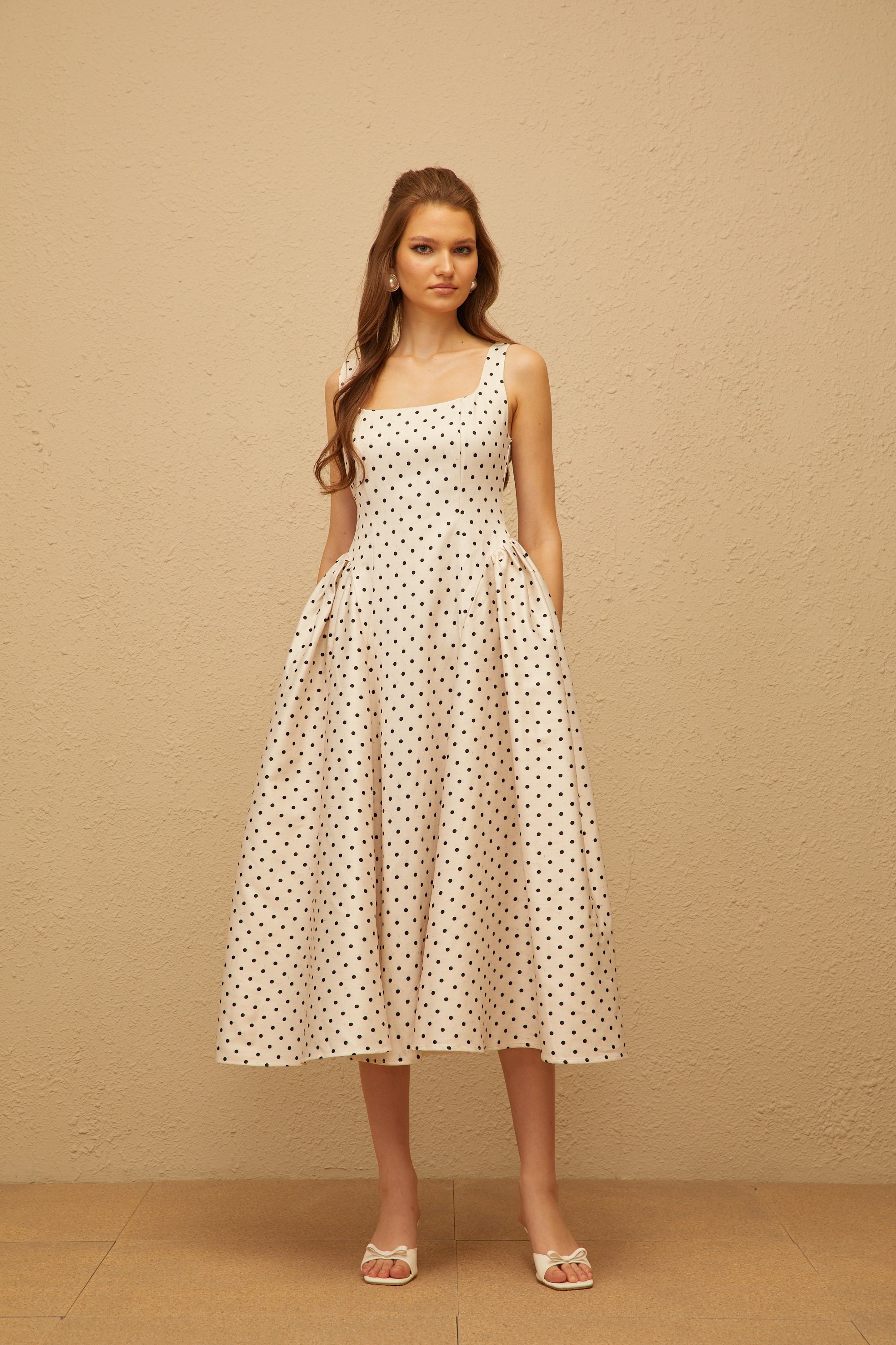 Geneviève White Polka Dot Midi Dress